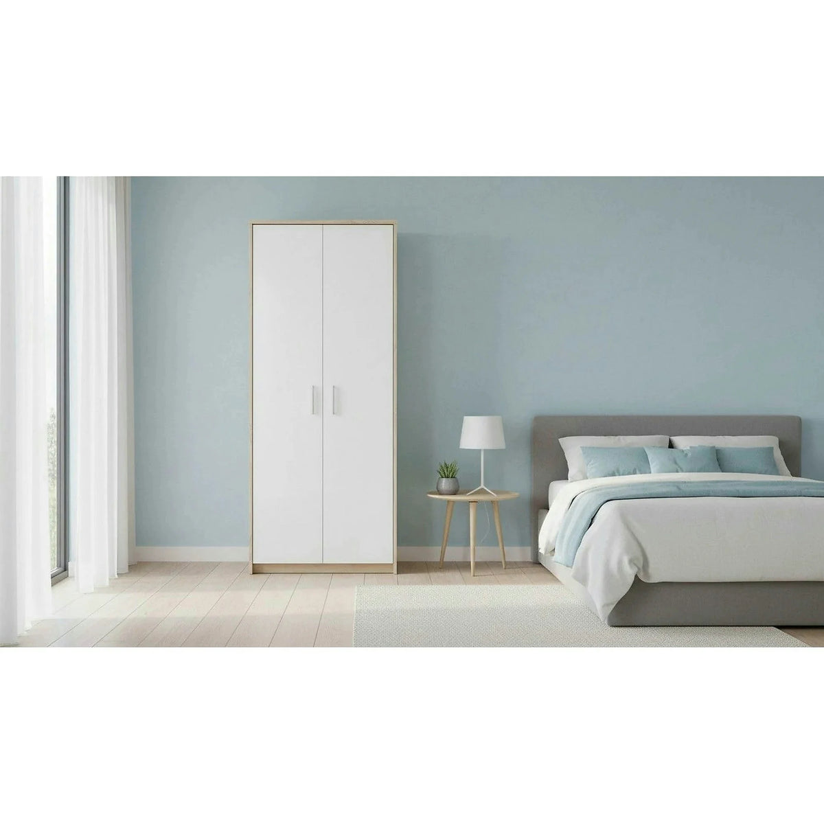 Dulap JOHAN 2 NEW 05, stejar sonoma/alb, DTD laminat, cu 2 usi, 73x34x186 cm