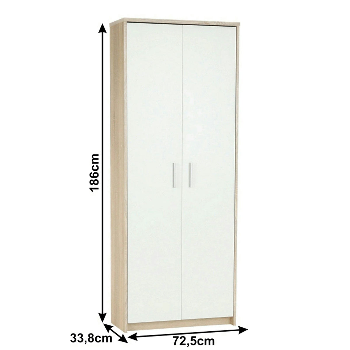 Dulap JOHAN 2 NEW 05, stejar sonoma/alb, DTD laminat, cu 2 usi, 73x34x186 cm