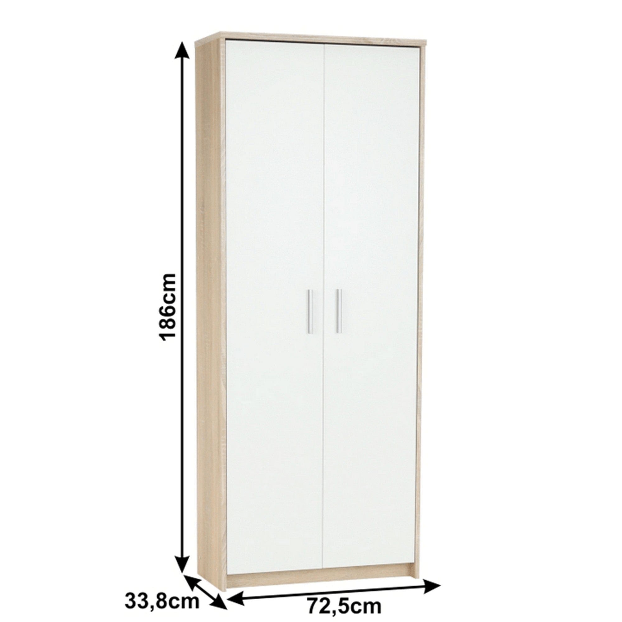 Dulap JOHAN 2 NEW 05, stejar sonoma/alb, DTD laminat, cu 2 usi, 73x34x186 cm