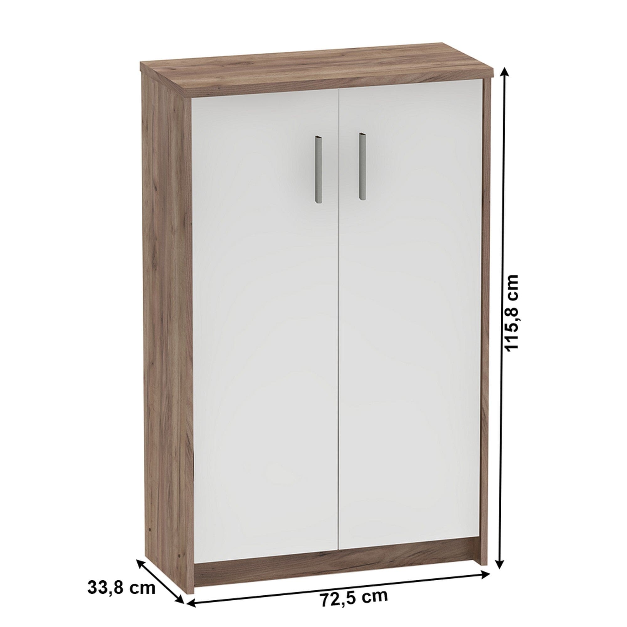 Dulap JOHAN 2 NEW 13, alb/stejar inchis, DTD laminat, cu 2 usi, 73x34x116 cm