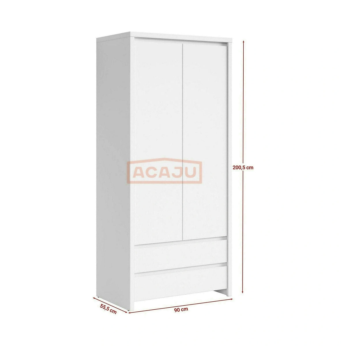 Dulap KASPIAN, alb, PAL, cu 2 usi si 2 sertare, 90x56x201 cm