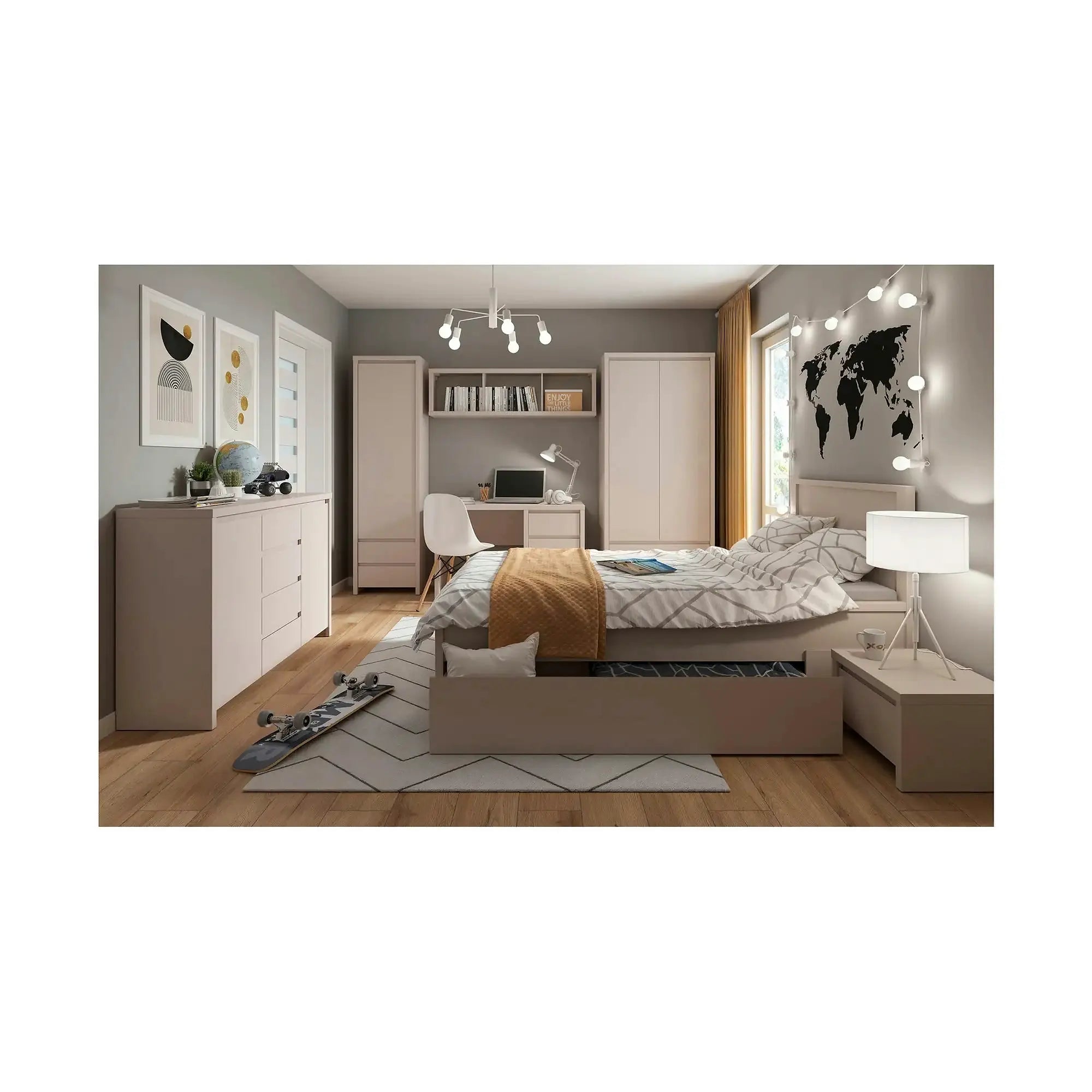 Dulap KASPIAN, casmir, PAL, cu 2 usi si 2 sertare, 90x56x201 cm