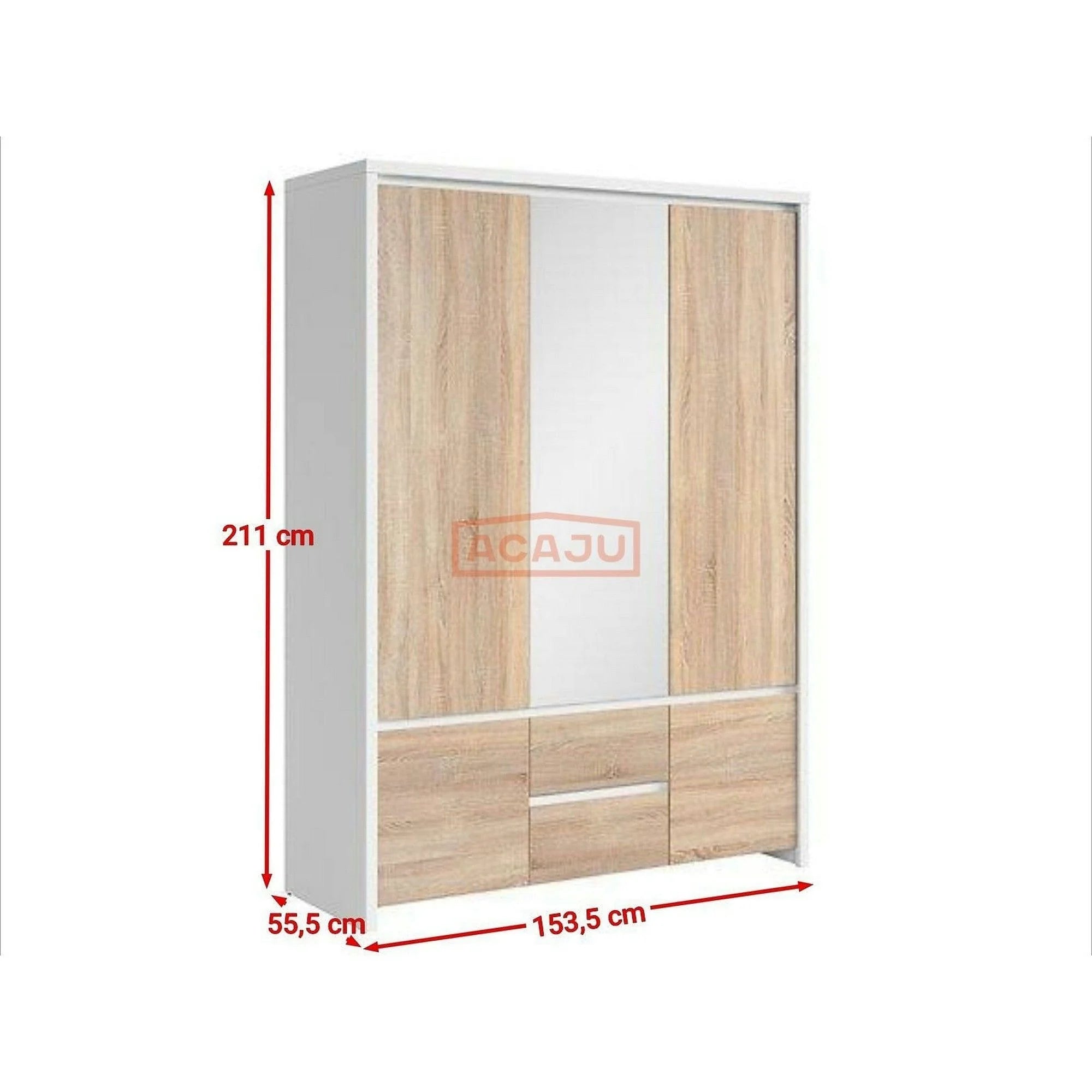 Dulap KASPIAN, stejar sonoma/alb, PAL, cu 5 usi si 2 sertare, 154x56x211 cm