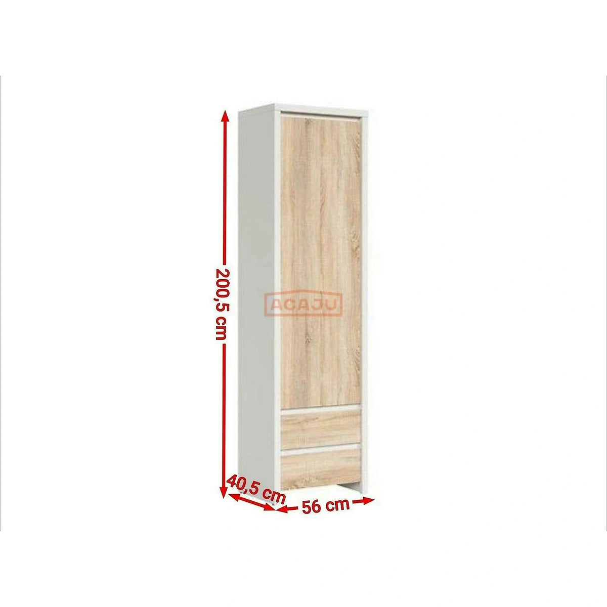 Dulap KASPIAN, stejar sonoma/alb, PAL, cu o usa si 2 sertare, 56x41x201 cm
