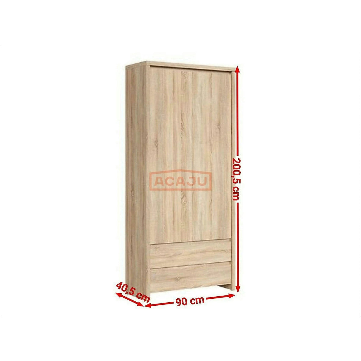 Dulap KASPIAN, stejar sonoma, PAL, cu 2 usi si 2 sertare, 90x41x201 cm