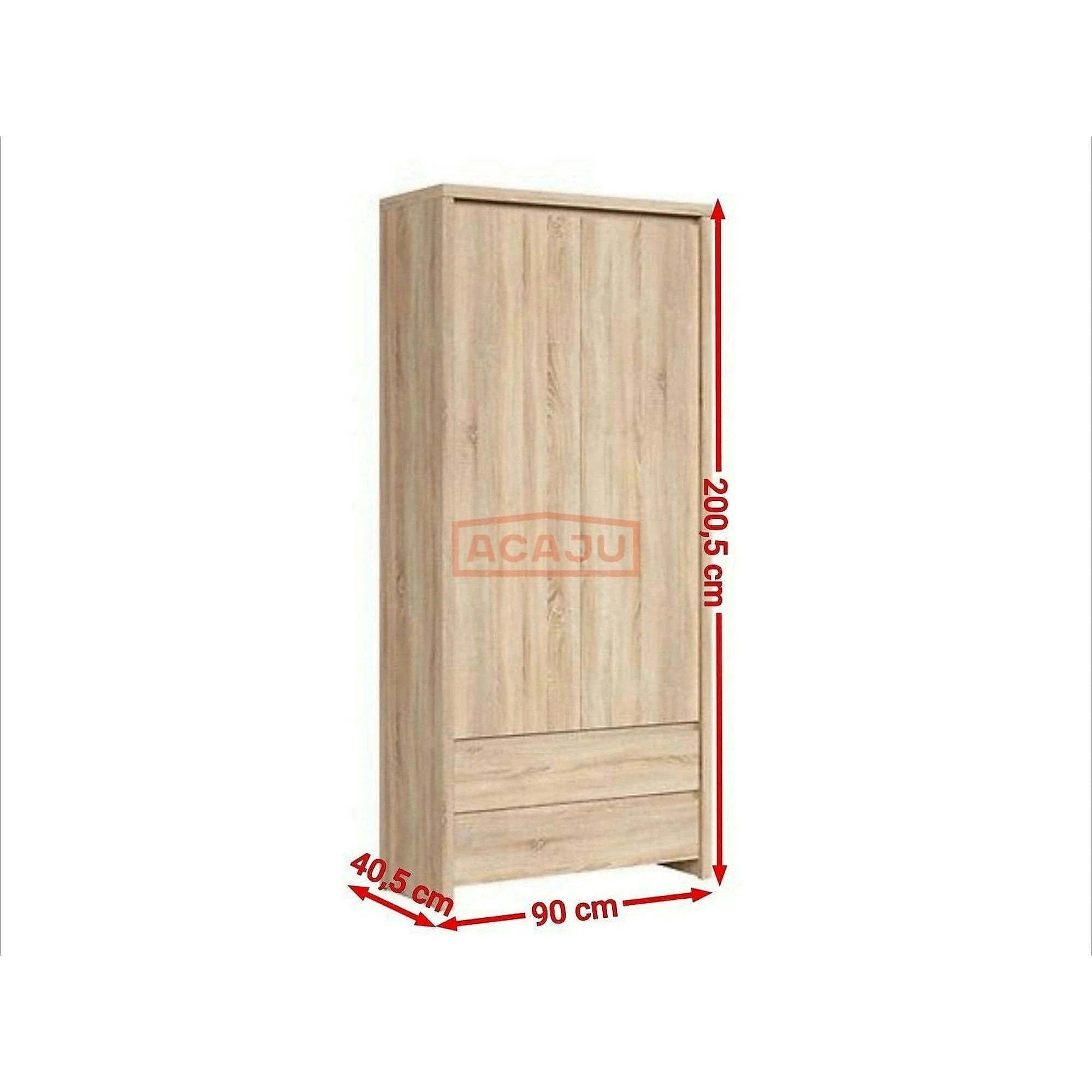 Dulap KASPIAN, stejar sonoma, PAL, cu 2 usi si 2 sertare, 90x41x201 cm