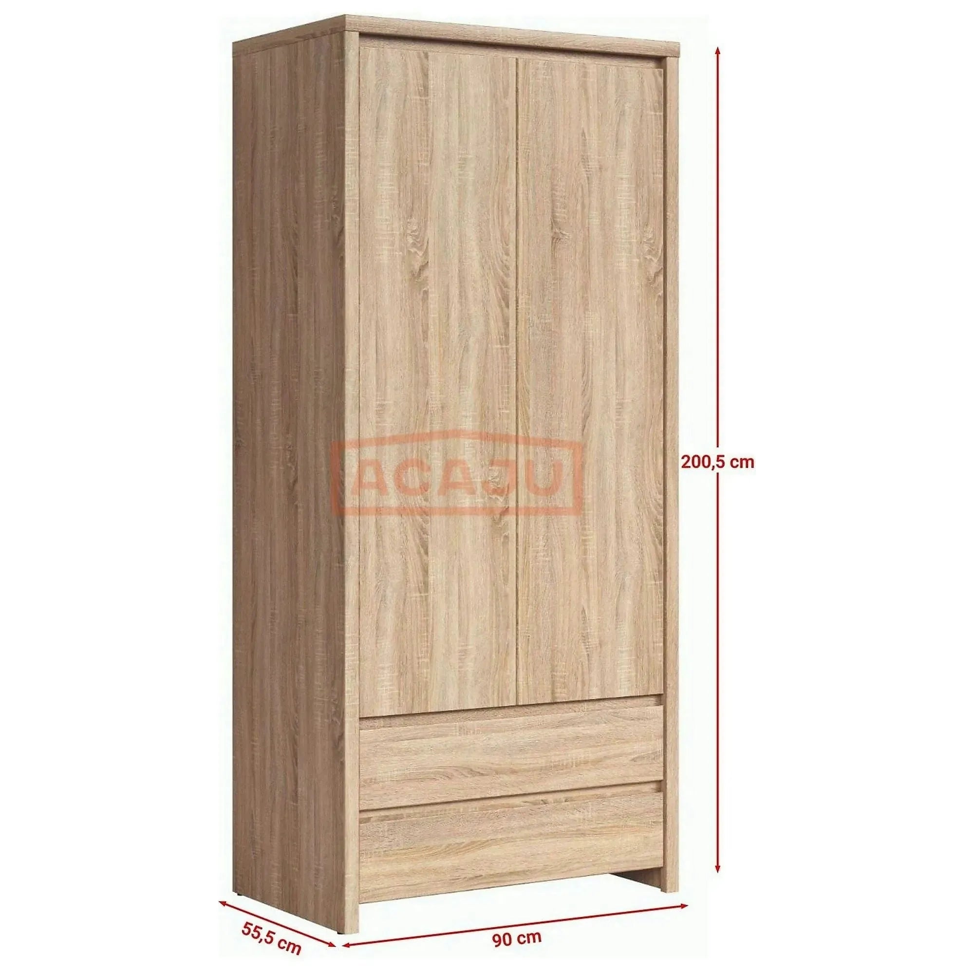 Dulap KASPIAN, stejar sonoma, PAL, cu 2 usi si 2 sertare, 90x56x201 cm