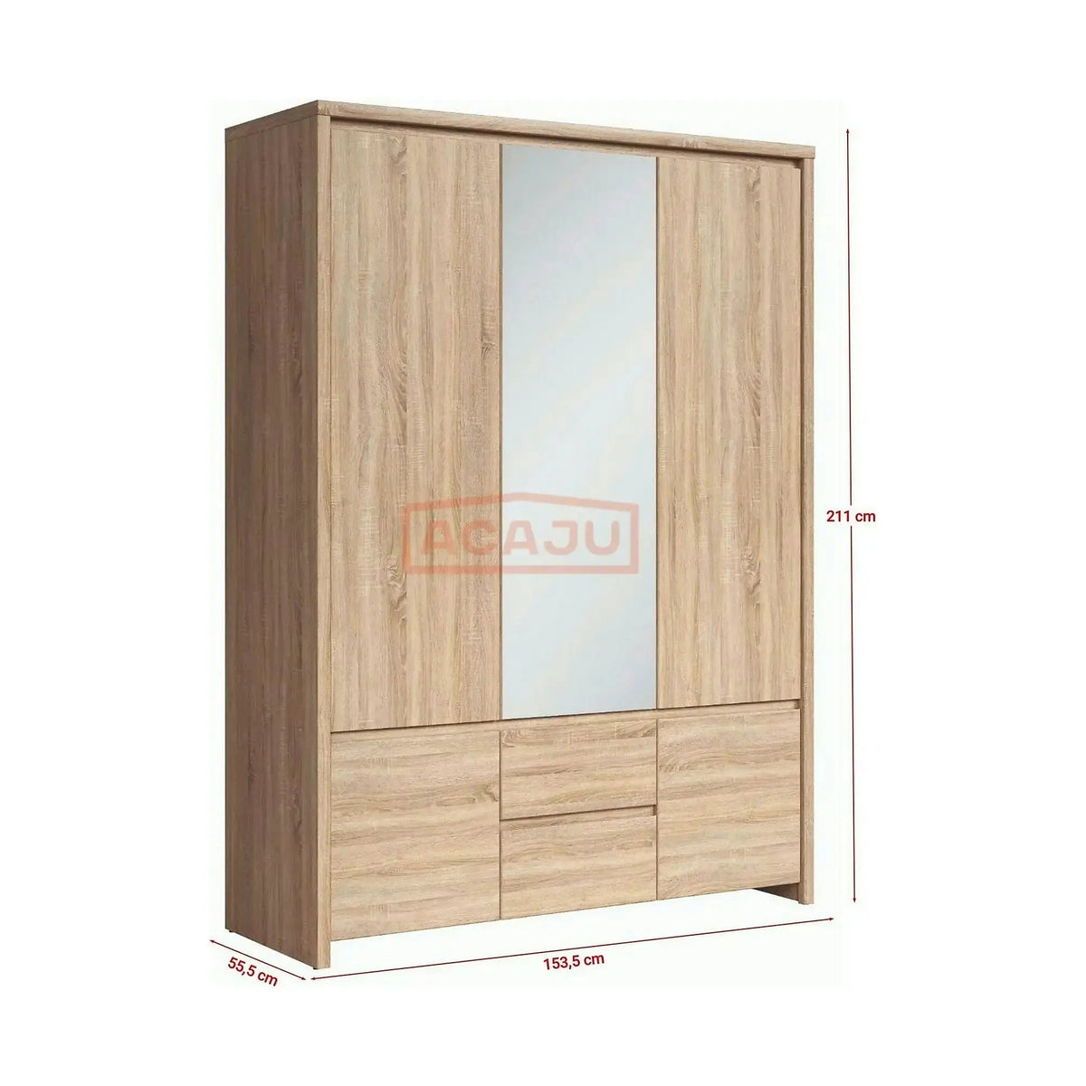 Dulap KASPIAN, stejar sonoma, PAL, cu 5 usi si 2 sertare, 154x56x211 cm