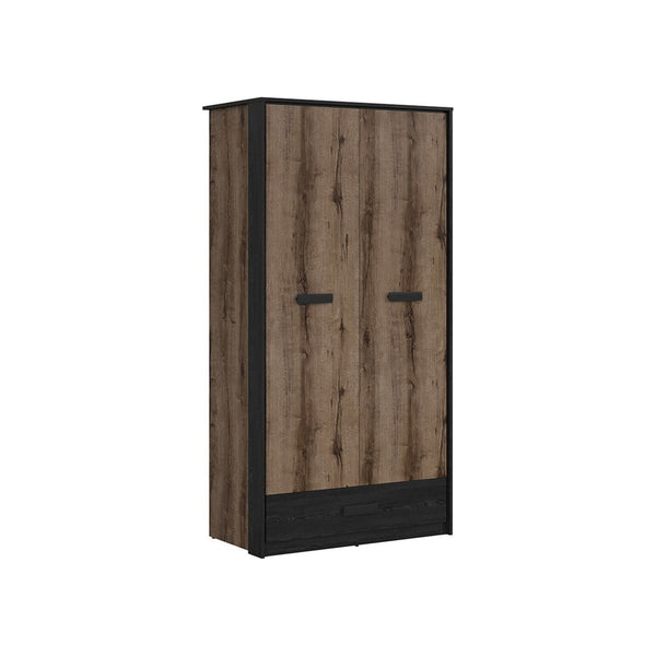 Dulap KASSEL, nuc/negru, PAL melaminat, cu 2 usi si un sertar, 100x55x195 cm