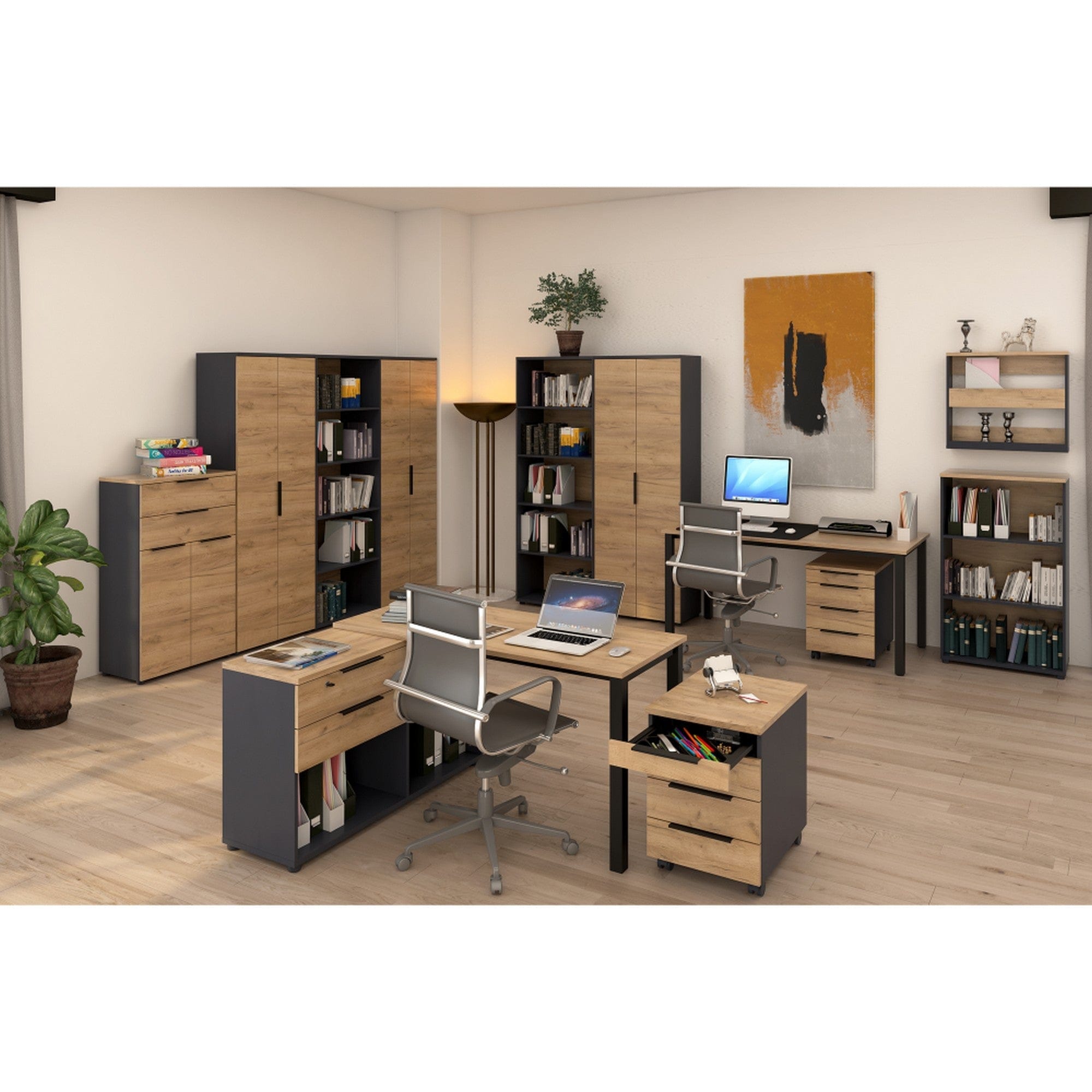 Dulap KLAUDIUS TIP 2, gri grafit/stejar artisan, cu 2 usi, 70x40x197 cm