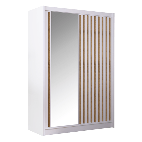Dulap LADDER, alb/stejar craft, PAL melaminat/sticla, cu 2 usi, 150x61x215 cm
