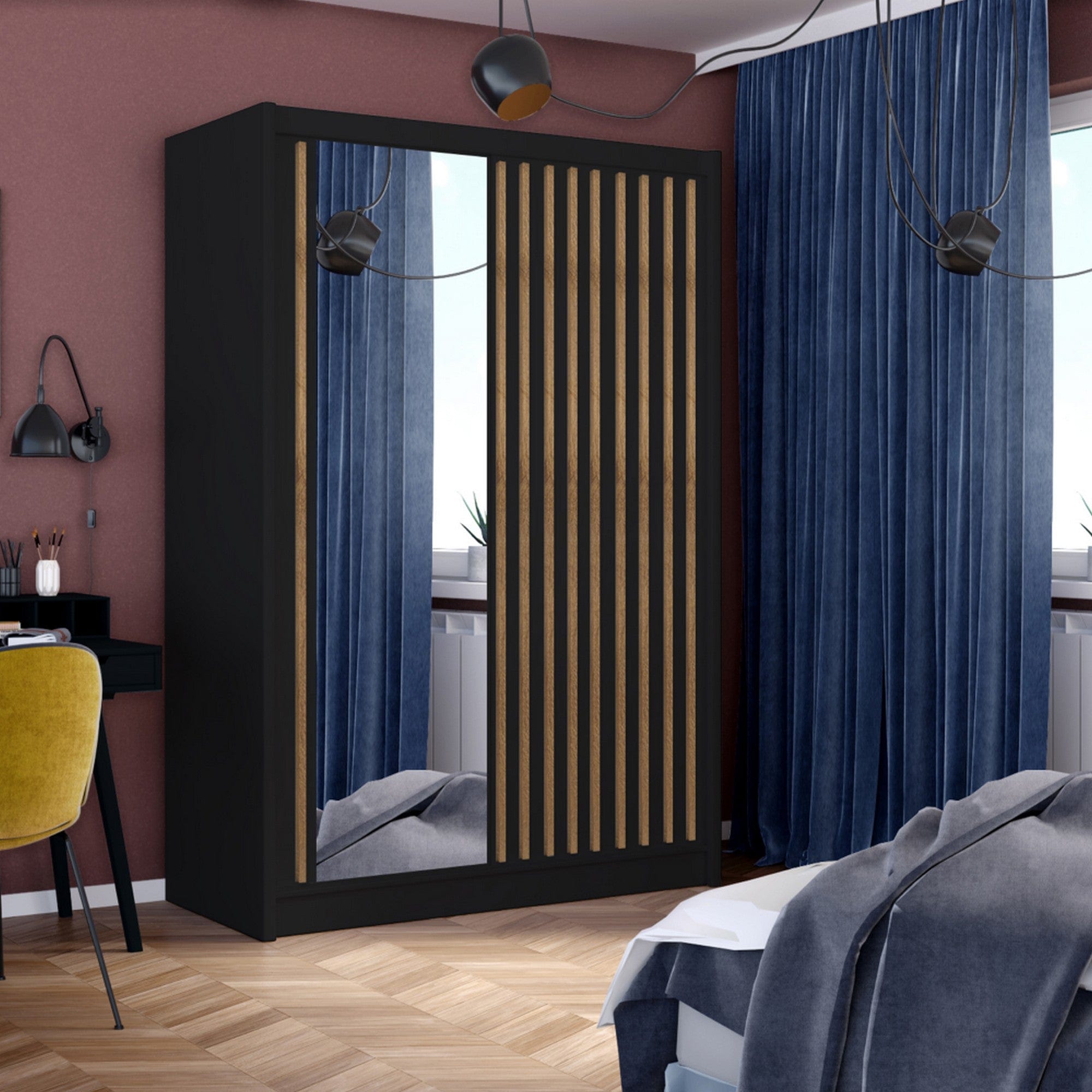 Dulap LADDER, negru/stejar craft, PAL melaminat, cu 2 usi, 150x61x215 cm