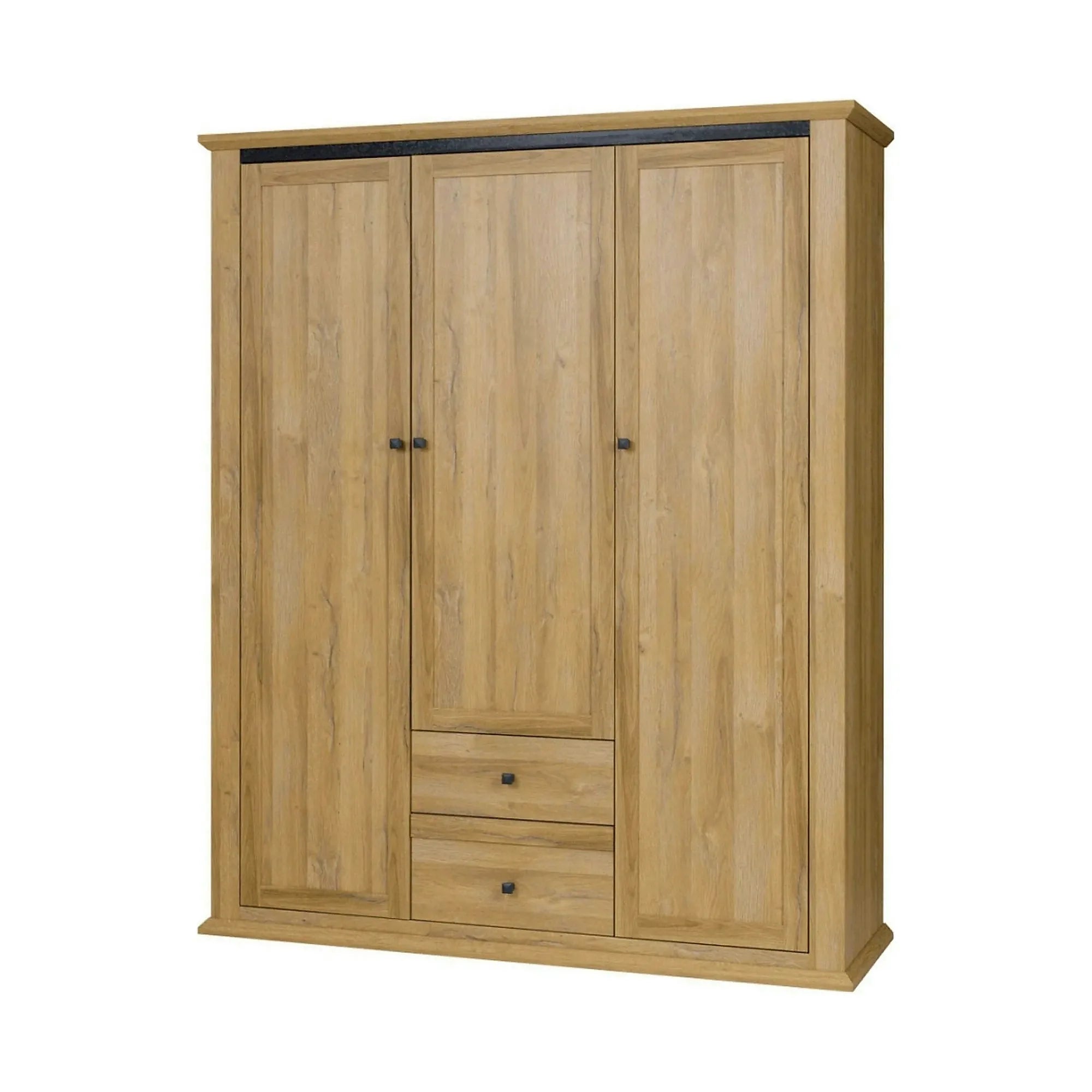 Dulap LEON MZ3, stejar auriu, DTD laminat, cu 3 usi si 2 sertare, 165x54x200 cm