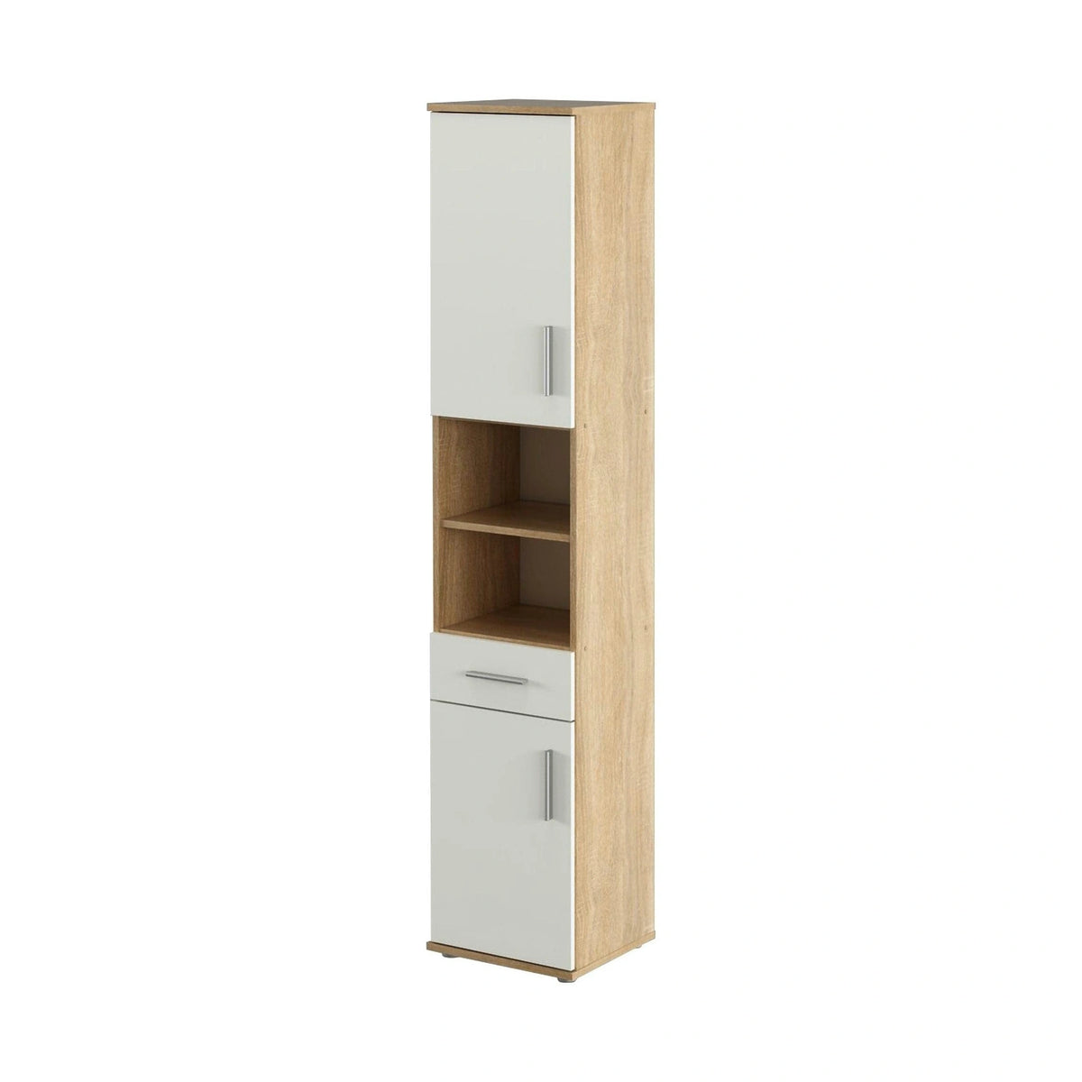Dulap LESSY NEW 05, stejar sonoma/alb mat, DTD laminat, cu 2 usi si un sertar, 38x35x191 cm