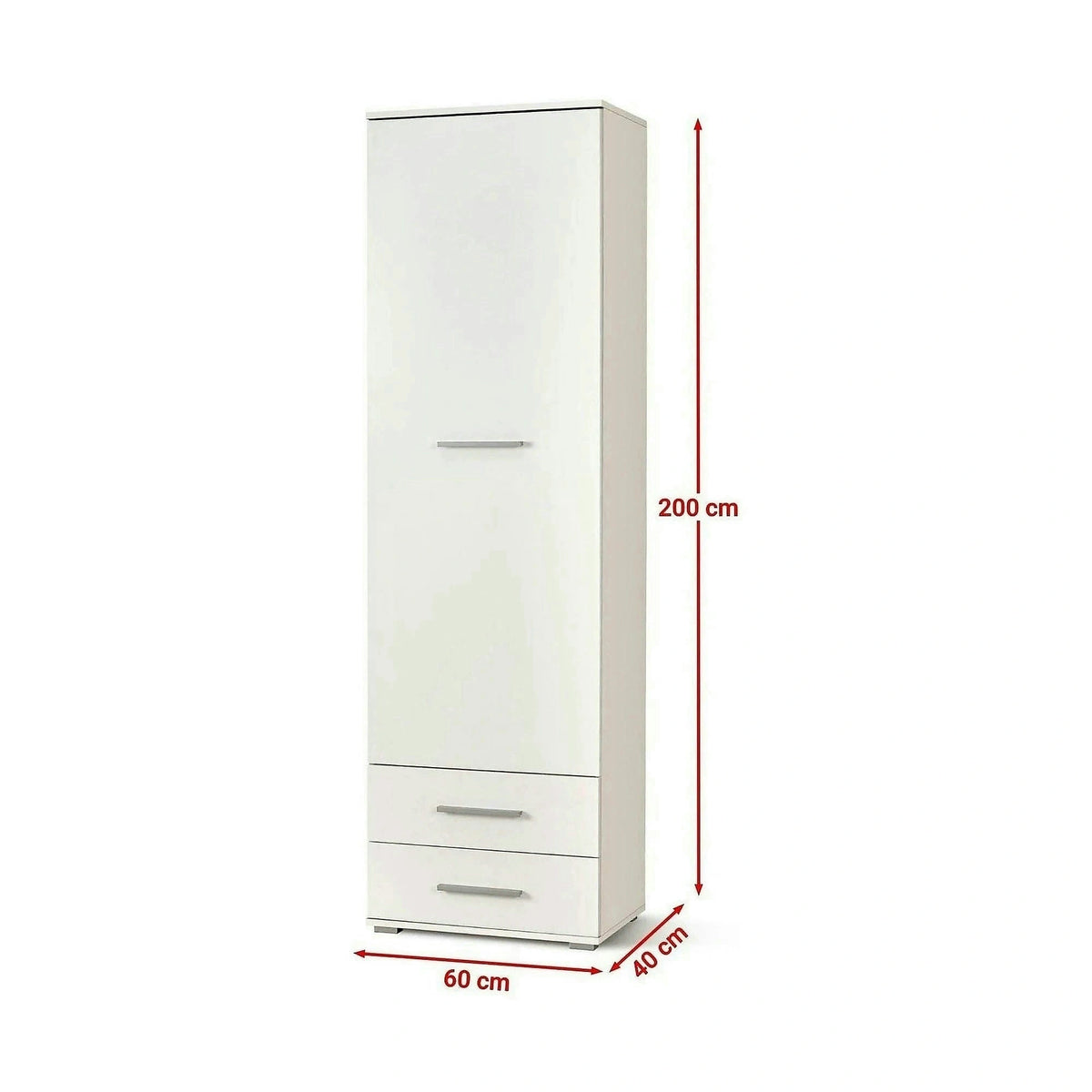 Dulap LIMA REG1, alb, PAL laminat, cu o usa si 2 sertare, 60x40x200 cm