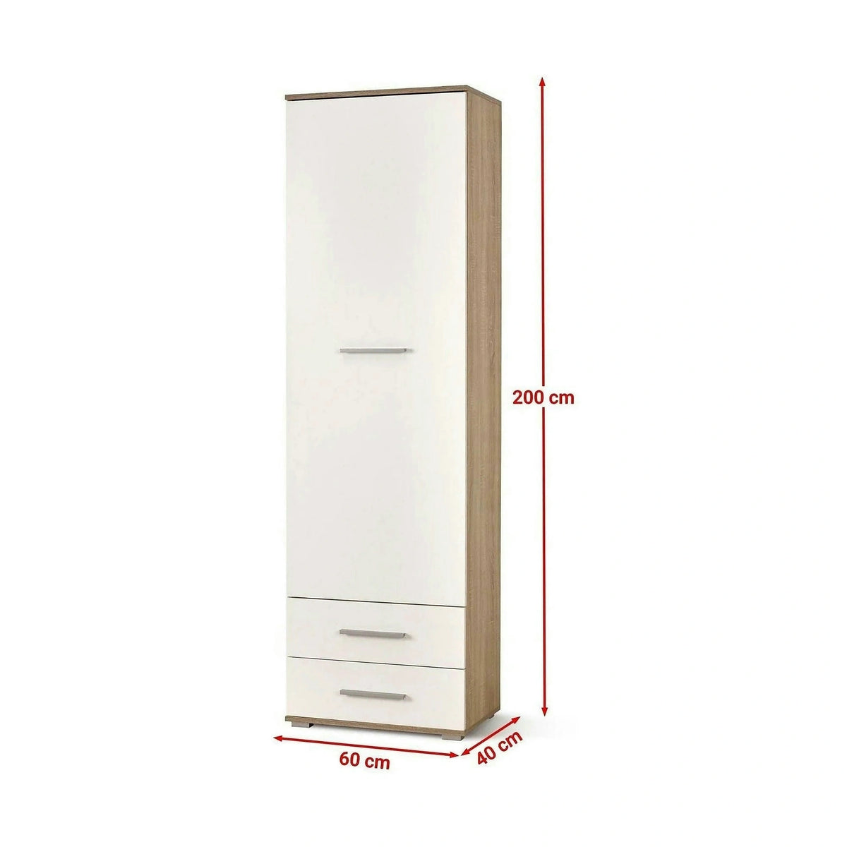 Dulap LIMA REG1, alb/stejar sonoma, PAL laminat, cu o usa si 2 sertare, 60x40x200 cm