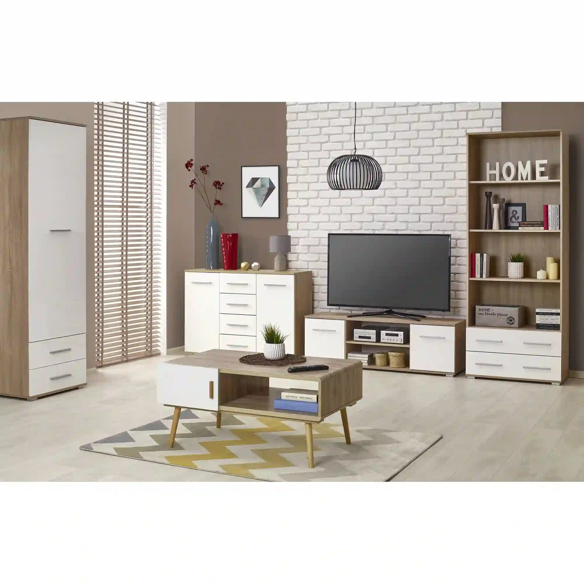 Dulap LIMA REG1, alb/stejar sonoma, PAL laminat, cu o usa si 2 sertare, 60x40x200 cm