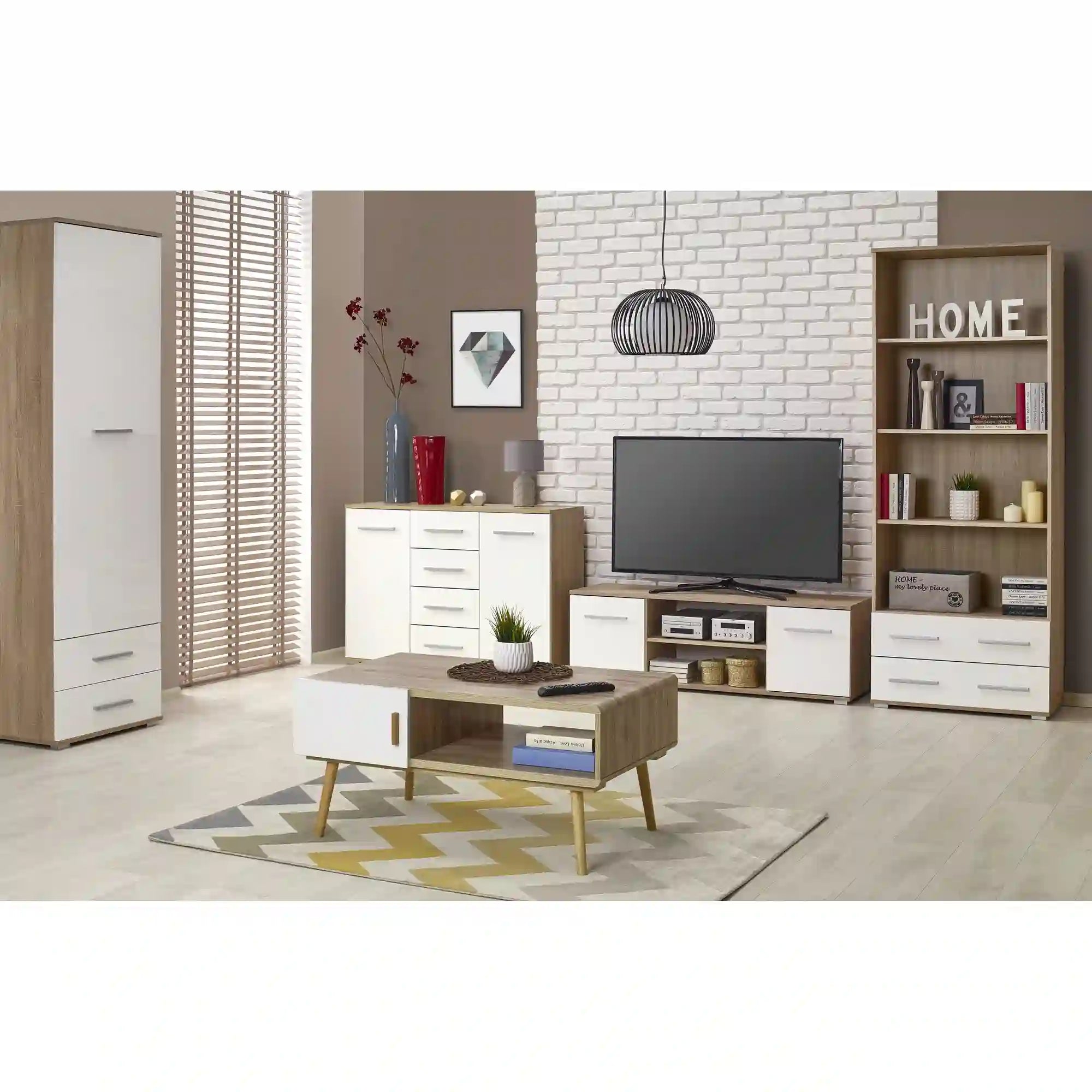 Dulap LIMA REG1, alb/stejar sonoma, PAL laminat, cu o usa si 2 sertare, 60x40x200 cm