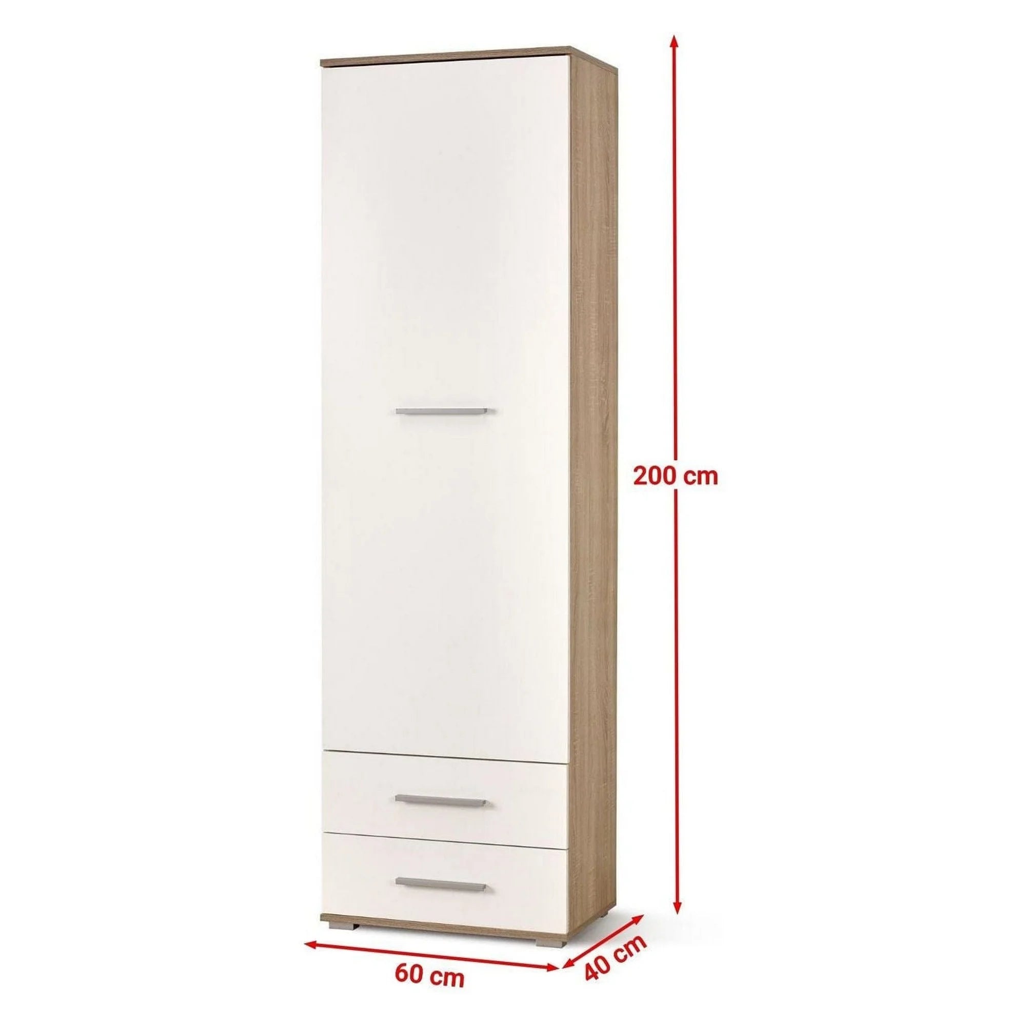 Dulap LIMA REG1, alb/stejar sonoma, PAL laminat, cu o usa si 2 sertare, 60x40x200 cm