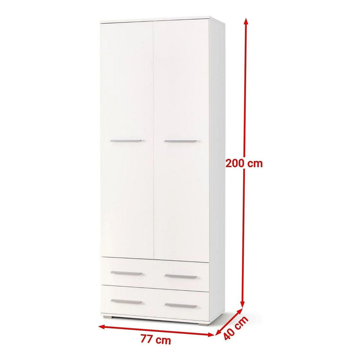 Dulap LIMA REG2, alb, PAL laminat, cu o usa si 2 sertare, 77x40x200 cm