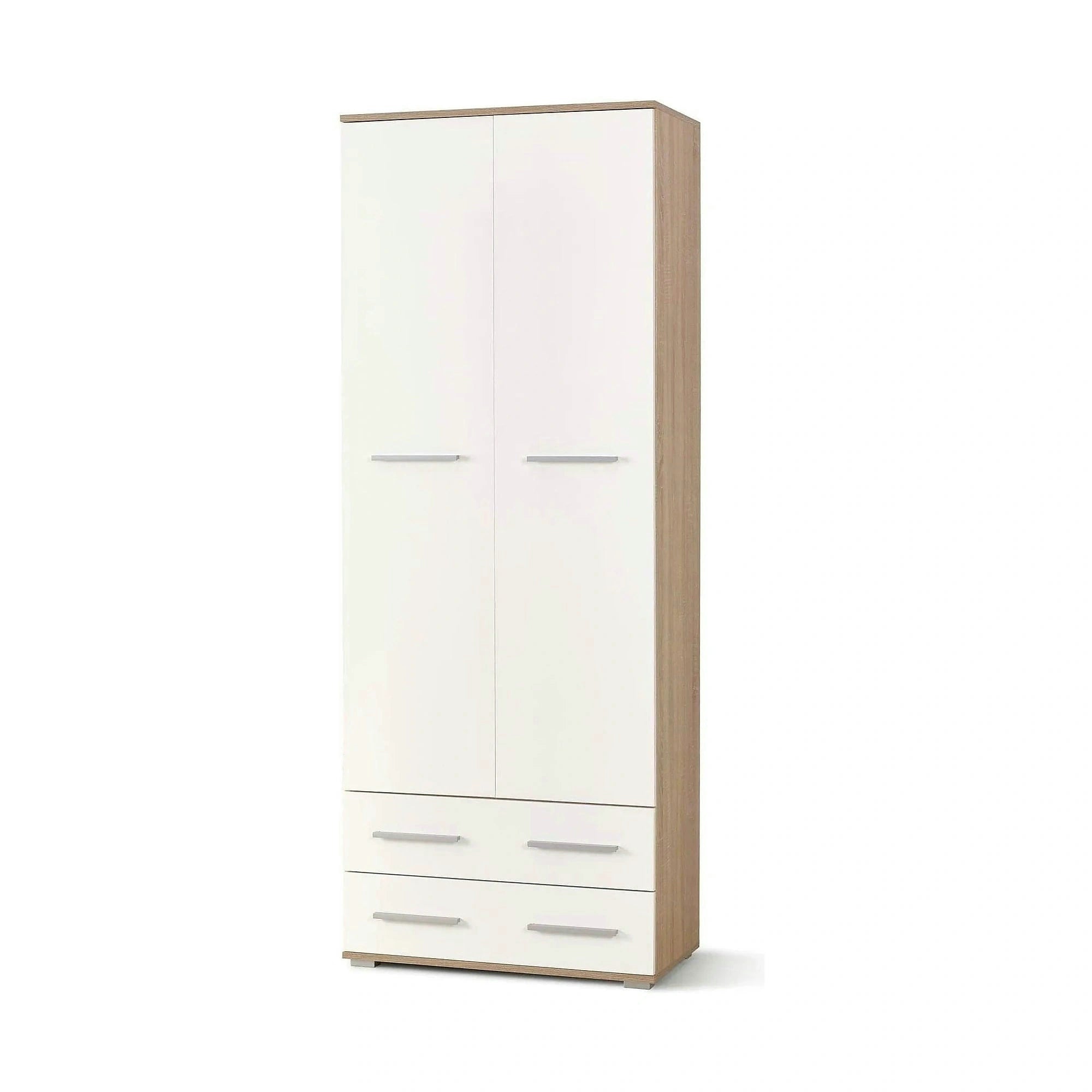 Dulap LIMA REG2, alb/stejar sonoma, PAL laminat, cu 2 usi si 2 sertare, 77x40x200 cm