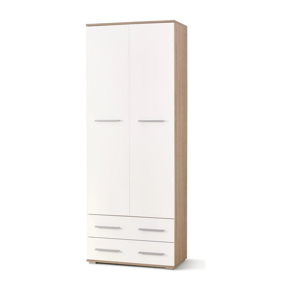 Dulap LIMA REG2, alb/stejar sonoma, PAL laminat, cu 2 usi si 2 sertare, 77x40x200 cm