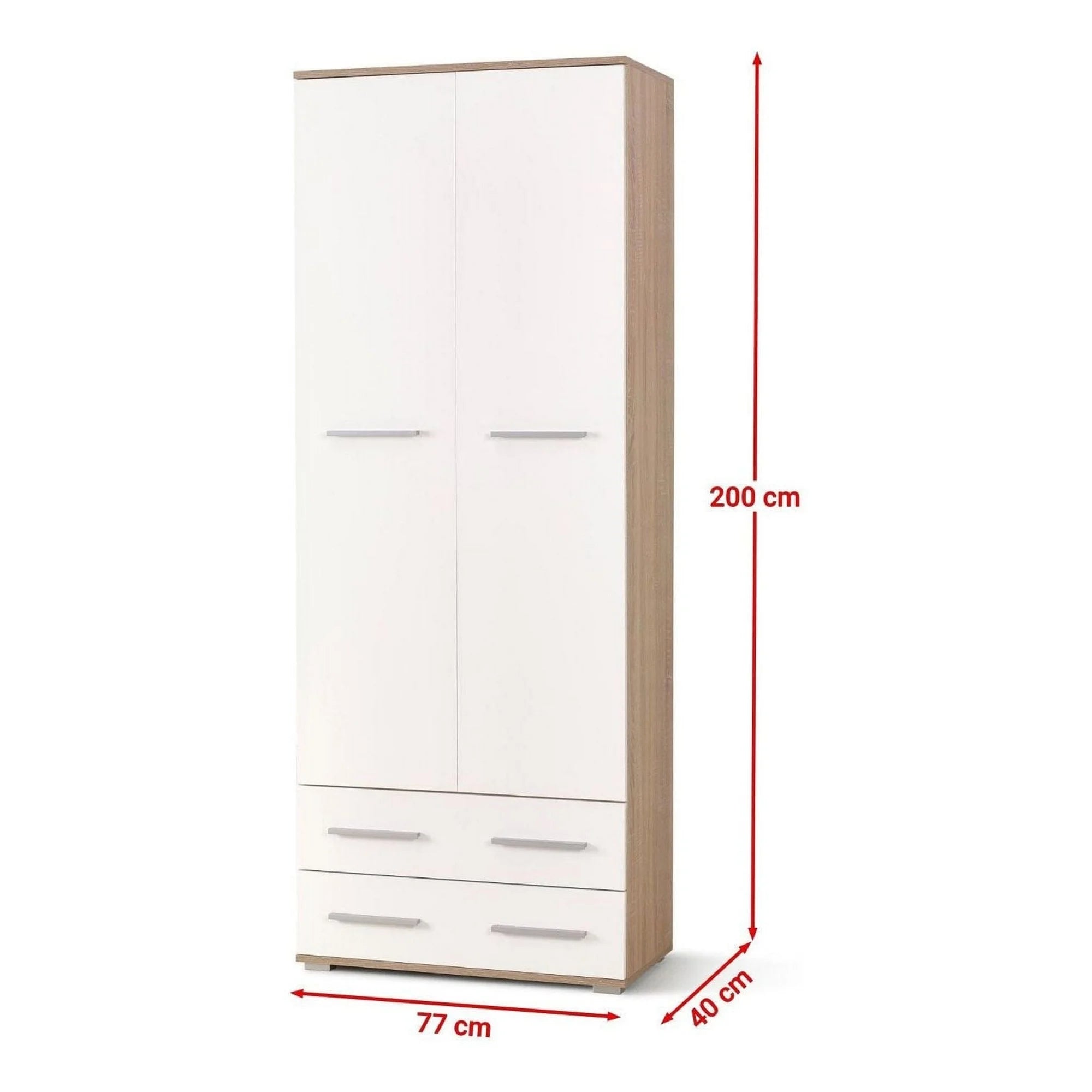 Dulap LIMA REG2, alb/stejar sonoma, PAL laminat, cu 2 usi si 2 sertare, 77x40x200 cm