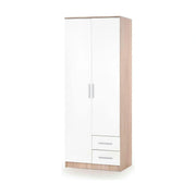 Dulap LIMA S-2, alb/stejar sonoma, PAL laminat, cu 2 usi si 2 sertare, 80x52x205 cm