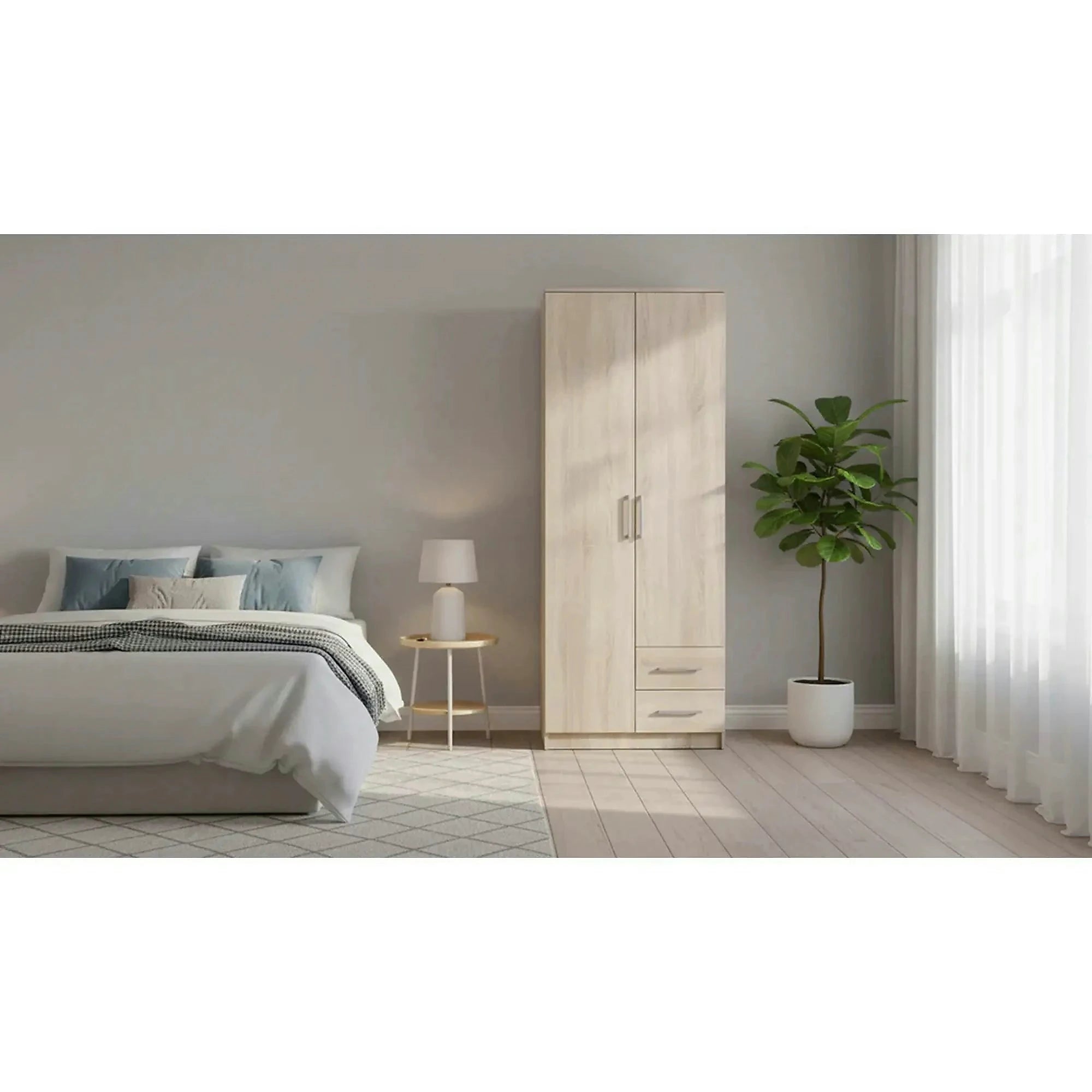 Dulap LIMA S-2, stejar sonoma, PAL laminat, cu 2 usi si 2 sertare, 80x52x205 cm