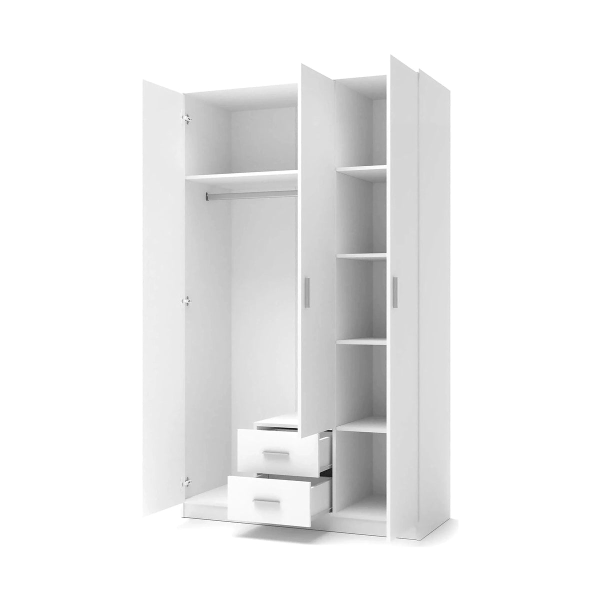 Dulap LIMA S-3, alb, PAL laminat, cu 3 usi si 2 sertare, 120x52x205 cm