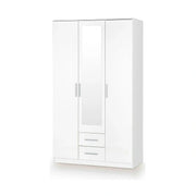 Dulap LIMA S-3, alb, PAL laminat, cu 3 usi si 2 sertare, cu oglinda, 120x52x205 cm