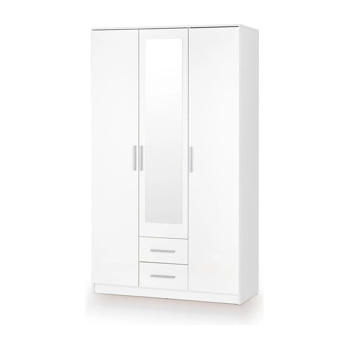 Dulap LIMA S-3, alb, PAL laminat, cu 3 usi si 2 sertare, cu oglinda, 120x52x205 cm