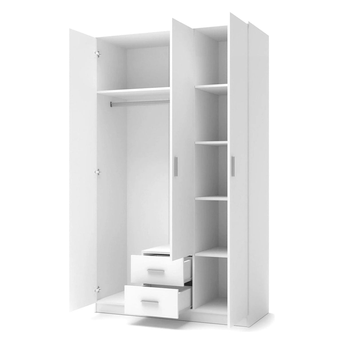 Dulap LIMA S-3, alb, PAL laminat, cu 3 usi si 2 sertare, cu oglinda, 120x52x205 cm