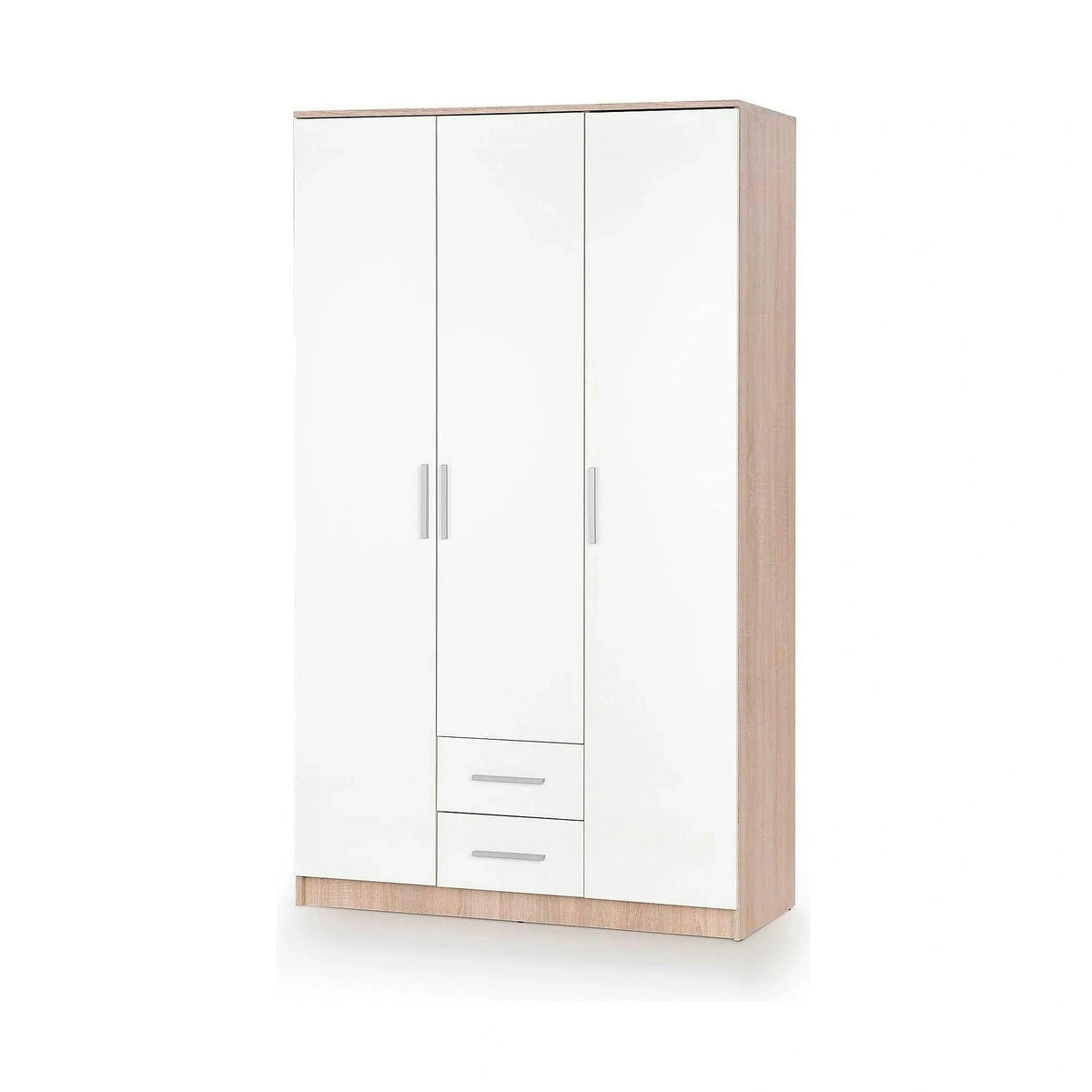Dulap LIMA S-3, alb/stejar sonoma, PAL laminat, cu 3 usi si 2 sertare, 120x52x205 cm