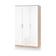 Dulap LIMA S-3, alb/stejar sonoma, PAL laminat, cu 3 usi si 2 sertare, 120x52x205 cm
