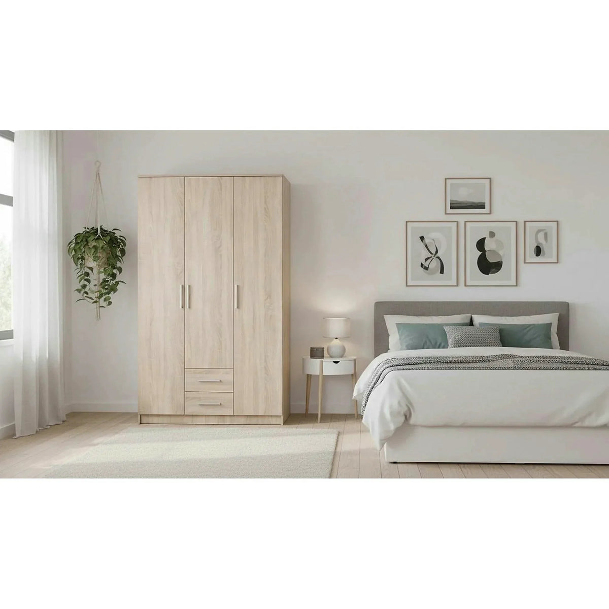 Dulap LIMA S-3, stejar sonoma, PAL laminat, cu 3 usi si 2 sertare, 120x52x205 cm