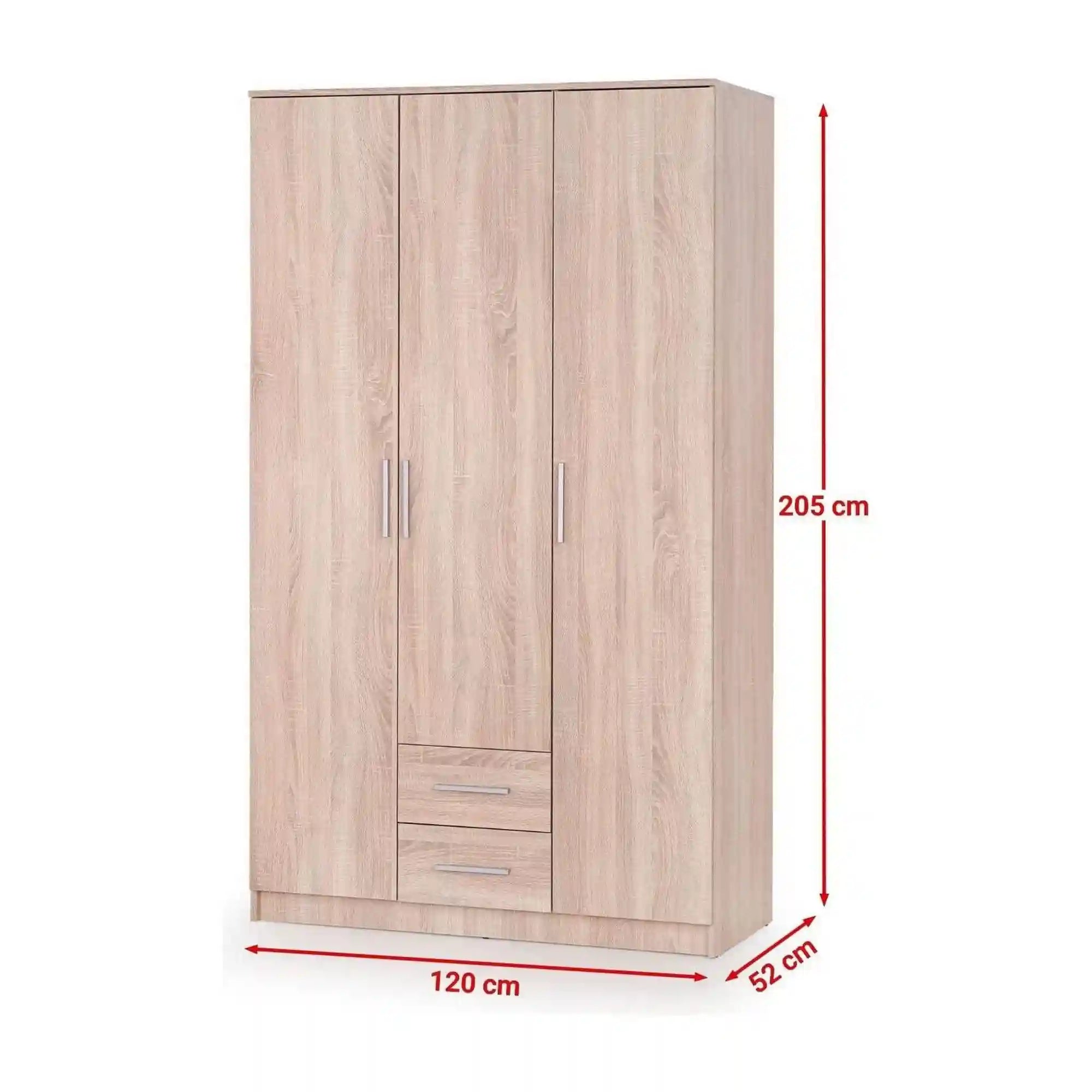 Dulap LIMA S-3, stejar sonoma, PAL laminat, cu 3 usi si 2 sertare, 120x52x205 cm