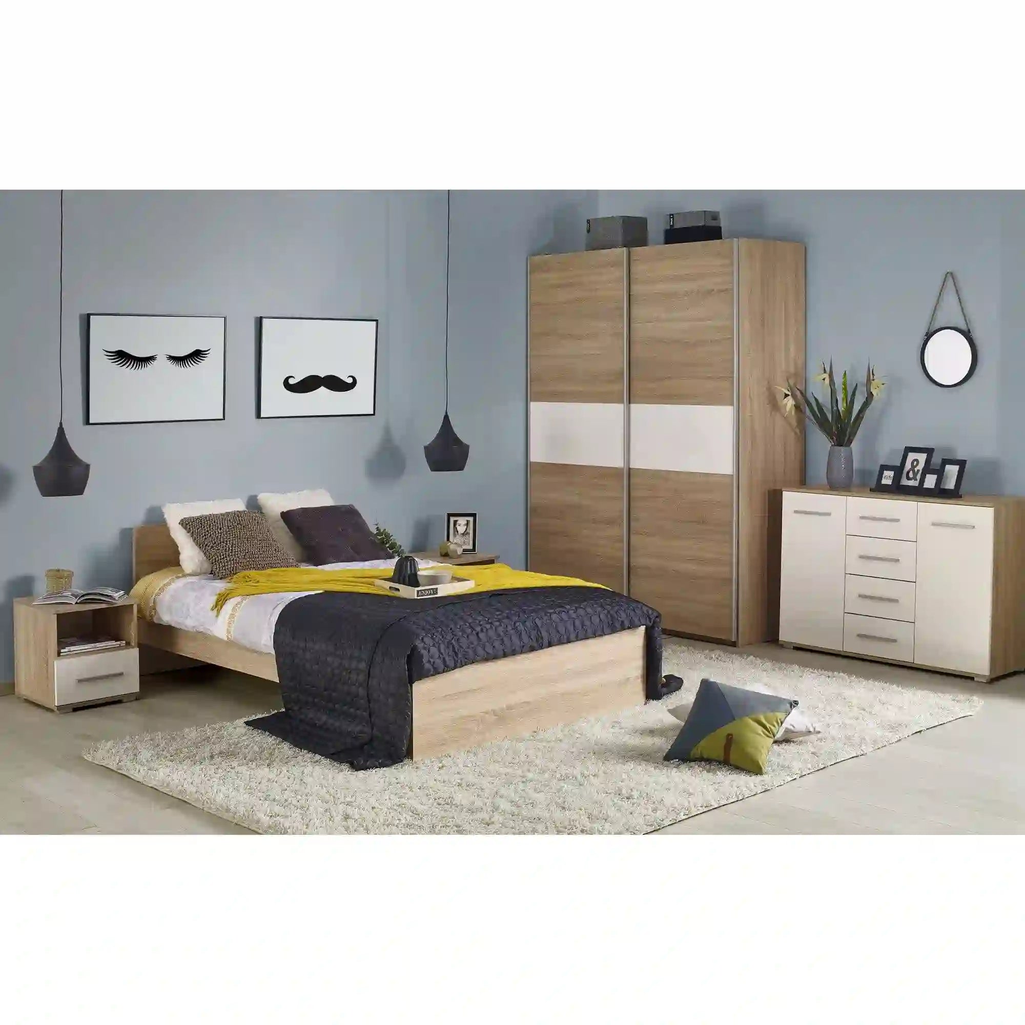 Dulap LIMA S1, alb/stejar sonoma, PAL laminat, cu 2 usi, 153x58x210 cm