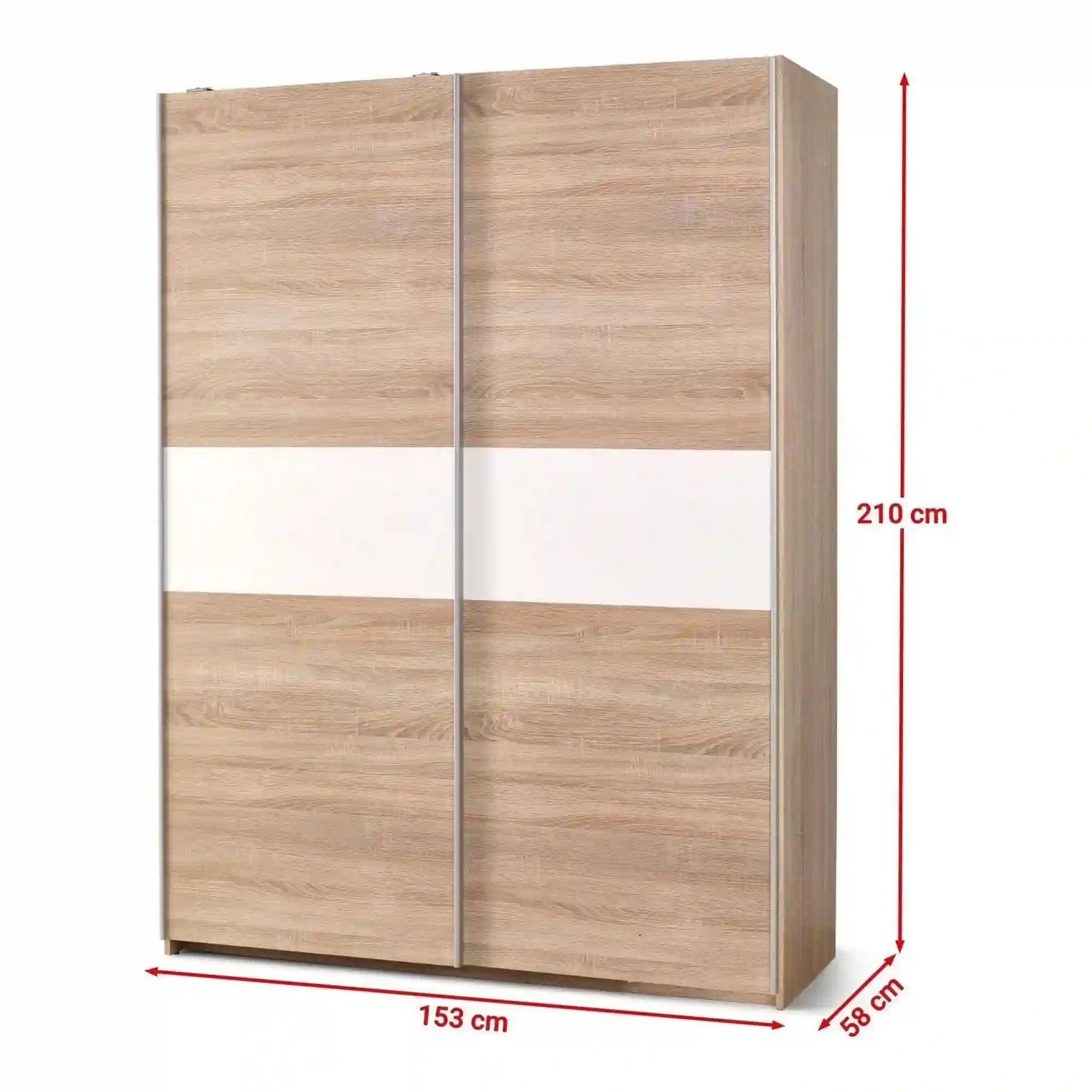 Dulap LIMA S1, alb/stejar sonoma, PAL laminat, cu 2 usi, 153x58x210 cm