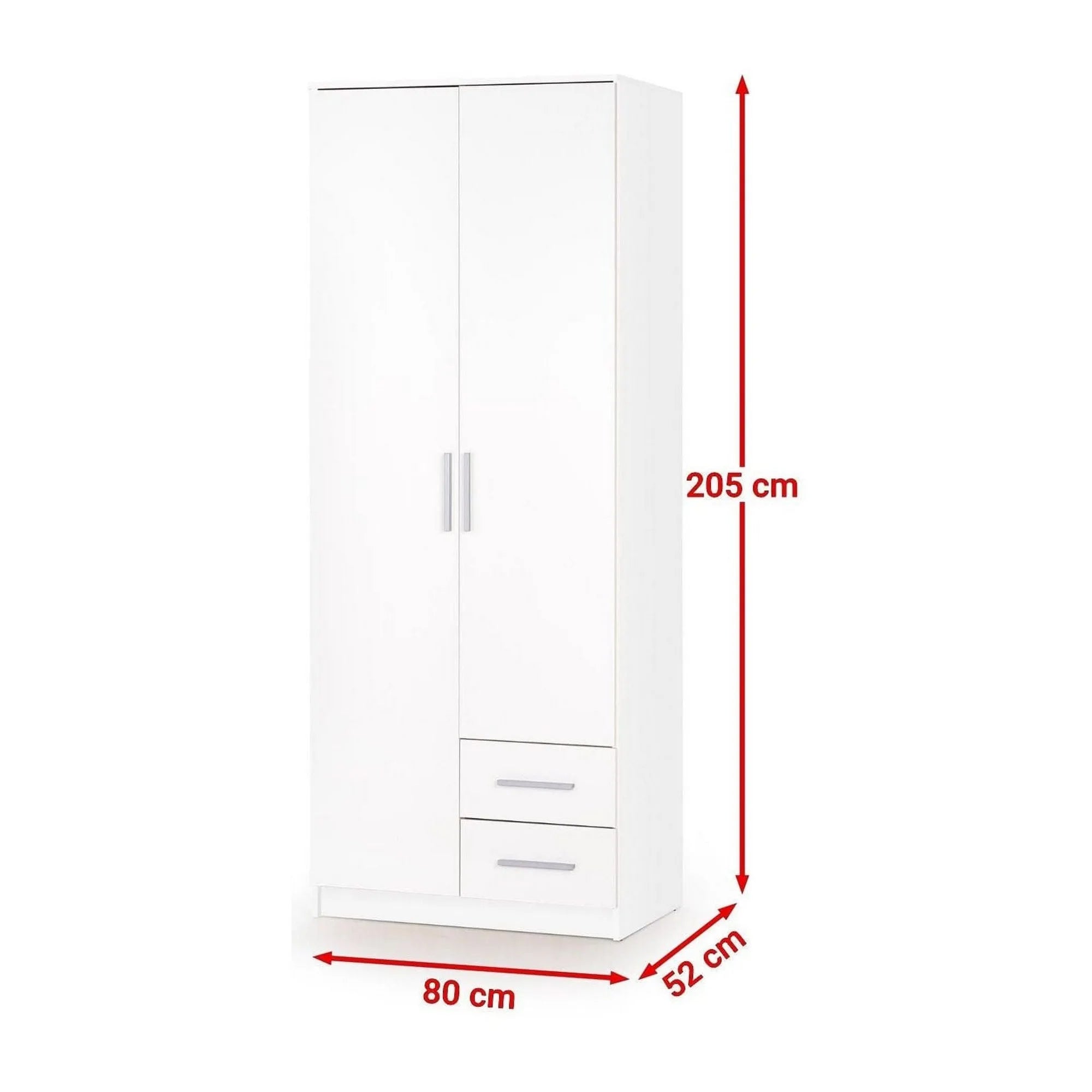 Dulap LIMA S2, alb, PAL laminat, cu 2 usi si 2 sertare, 80x52x205 cm