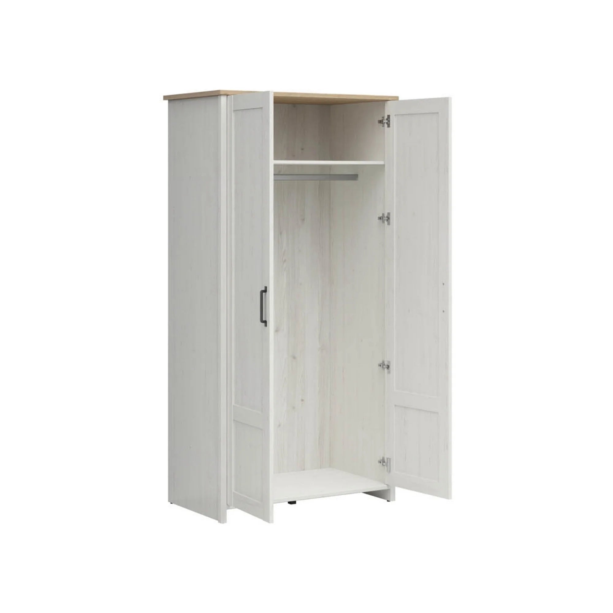 Dulap LOKSA, alb/stejar, PAL laminat, cu 2 usi, 102x57x201 cm