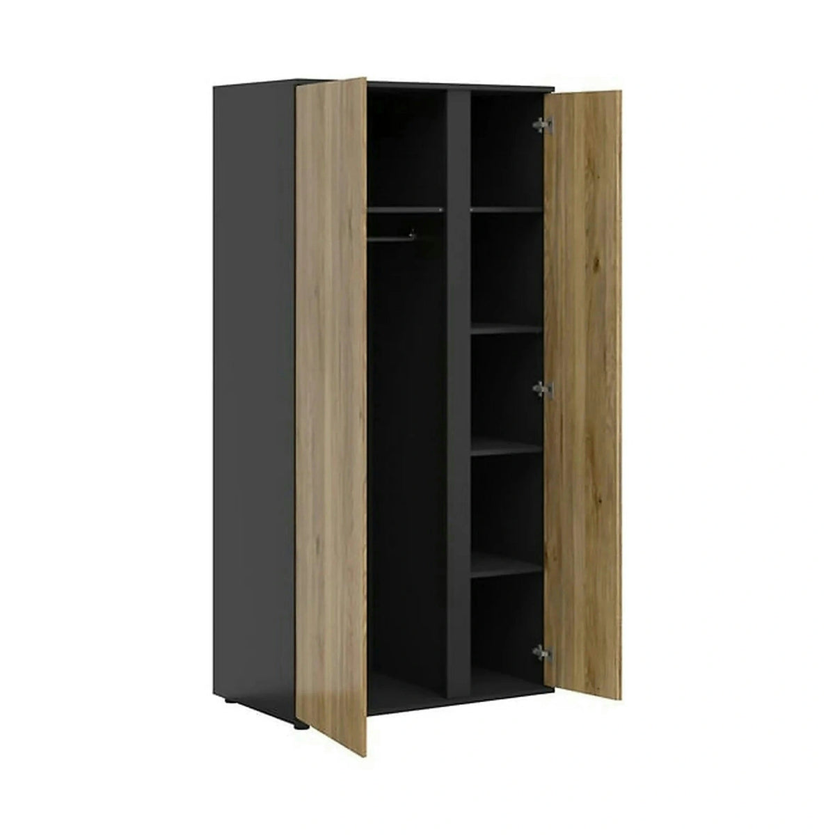 Dulap LUEN, stejar/negru, PAL laminat, cu 2 usi, 95x55x196 cm