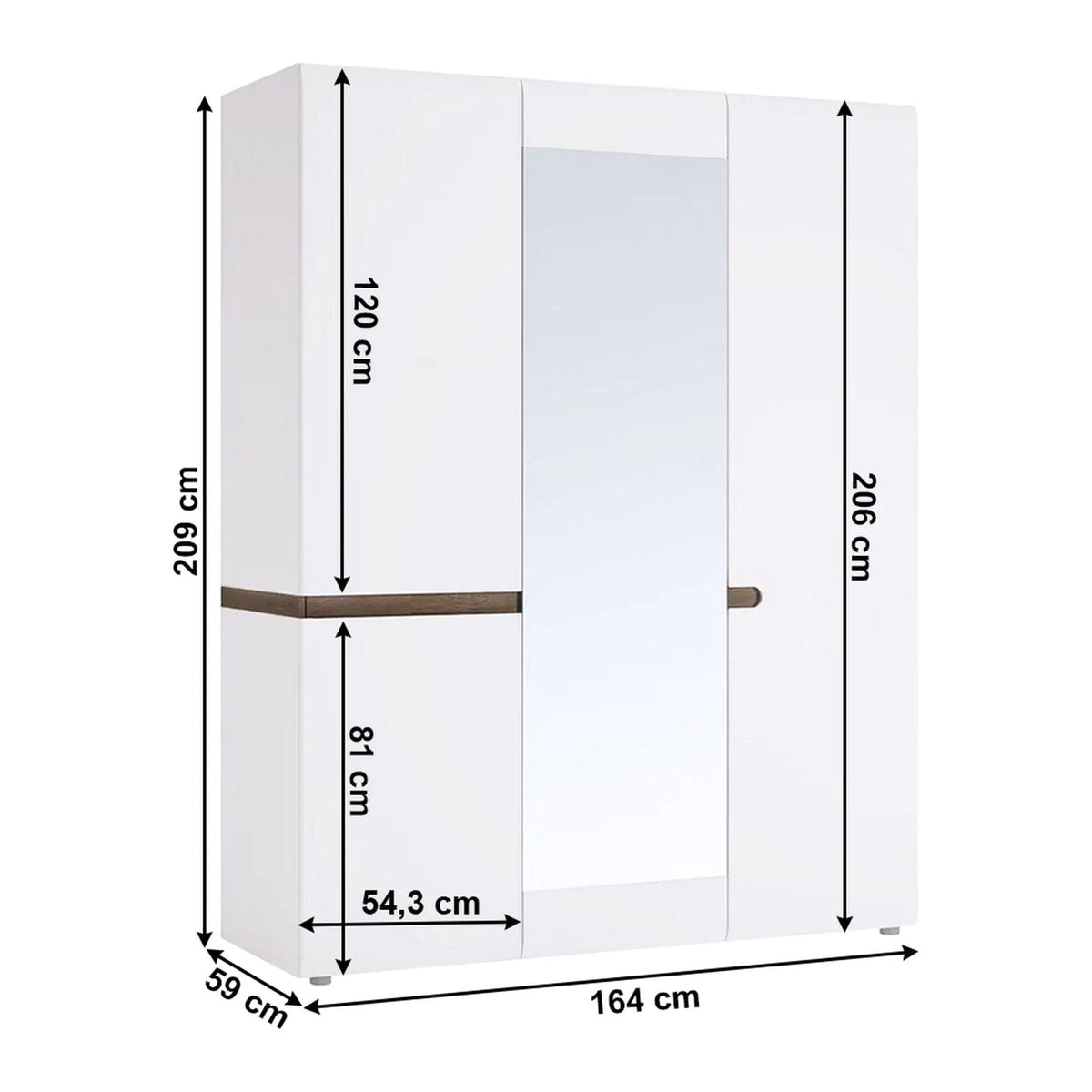 Dulap LYNATET TYP 22, alb lucios/stejar sonoma, PAL laminat, cu 3 usi, 164x59x209 cm