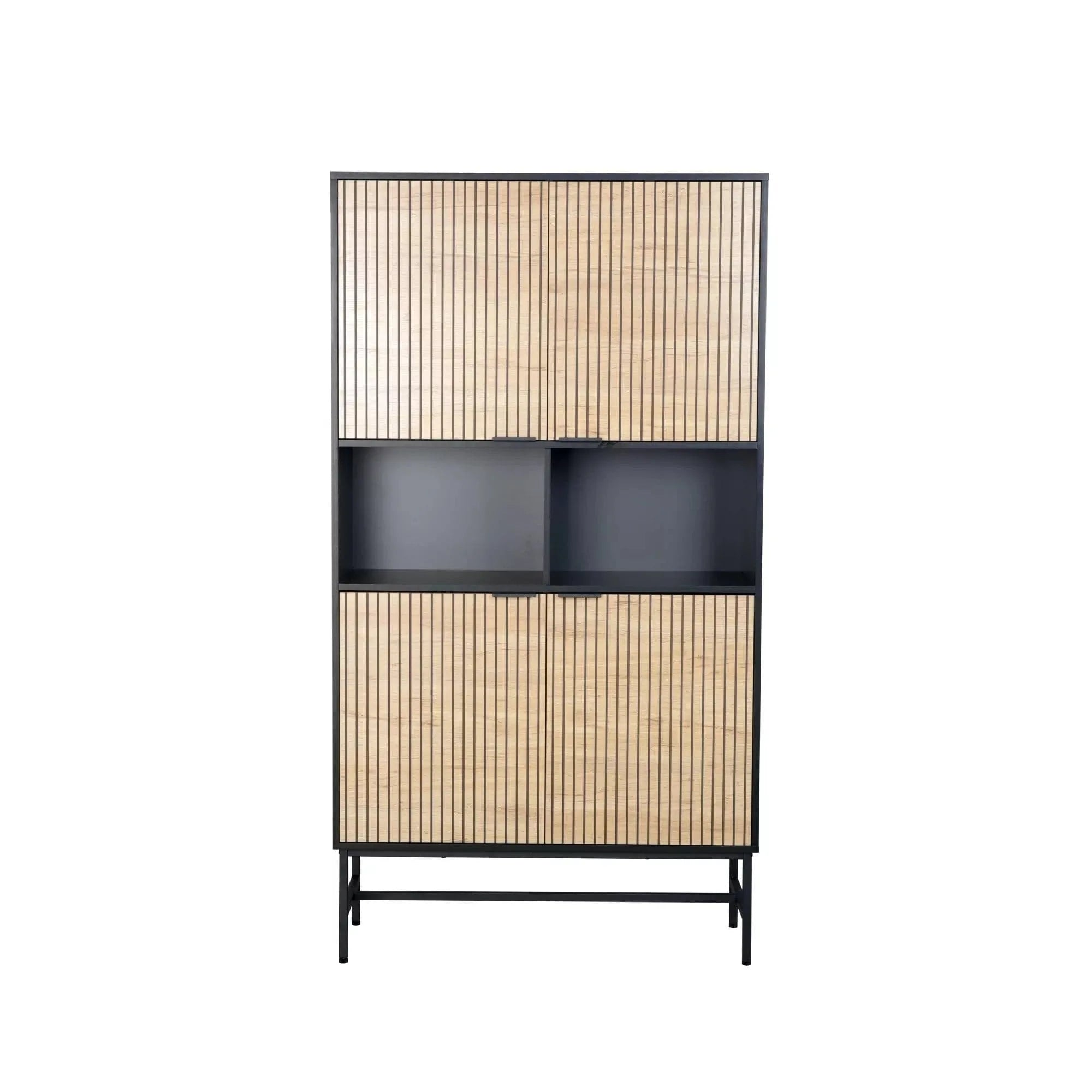 Dulap MAGO R1, stejar/negru mat, PAL, cu 4 usi, 100x40x184 cm