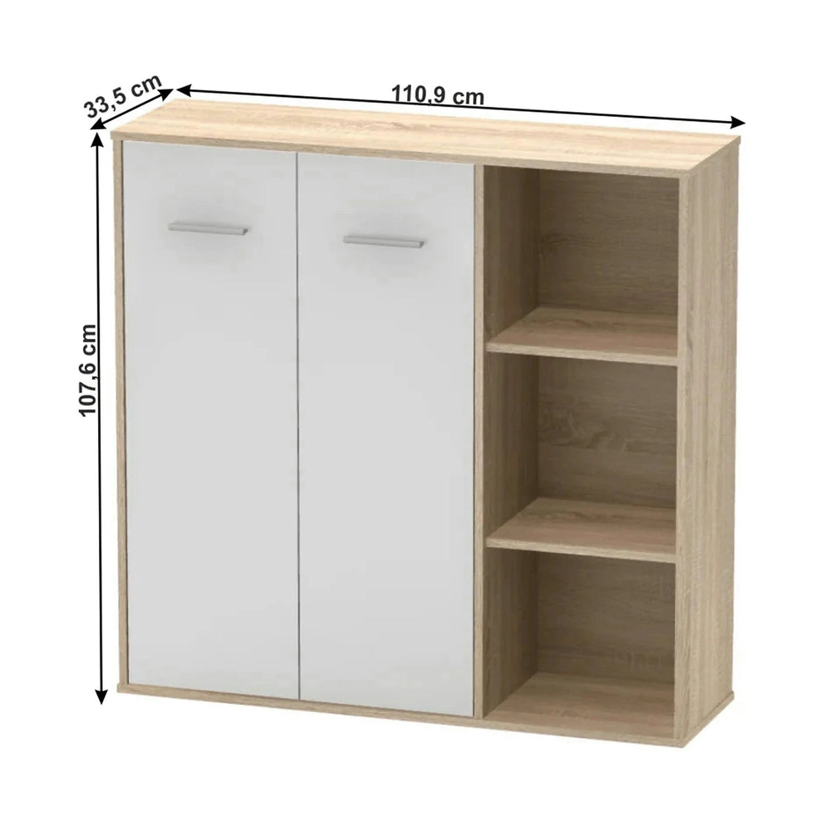Dulap MAURUS NEW MA32, stejar sonoma/alb, PAL melaminat, cu 2 usi, 111x34x108 cm