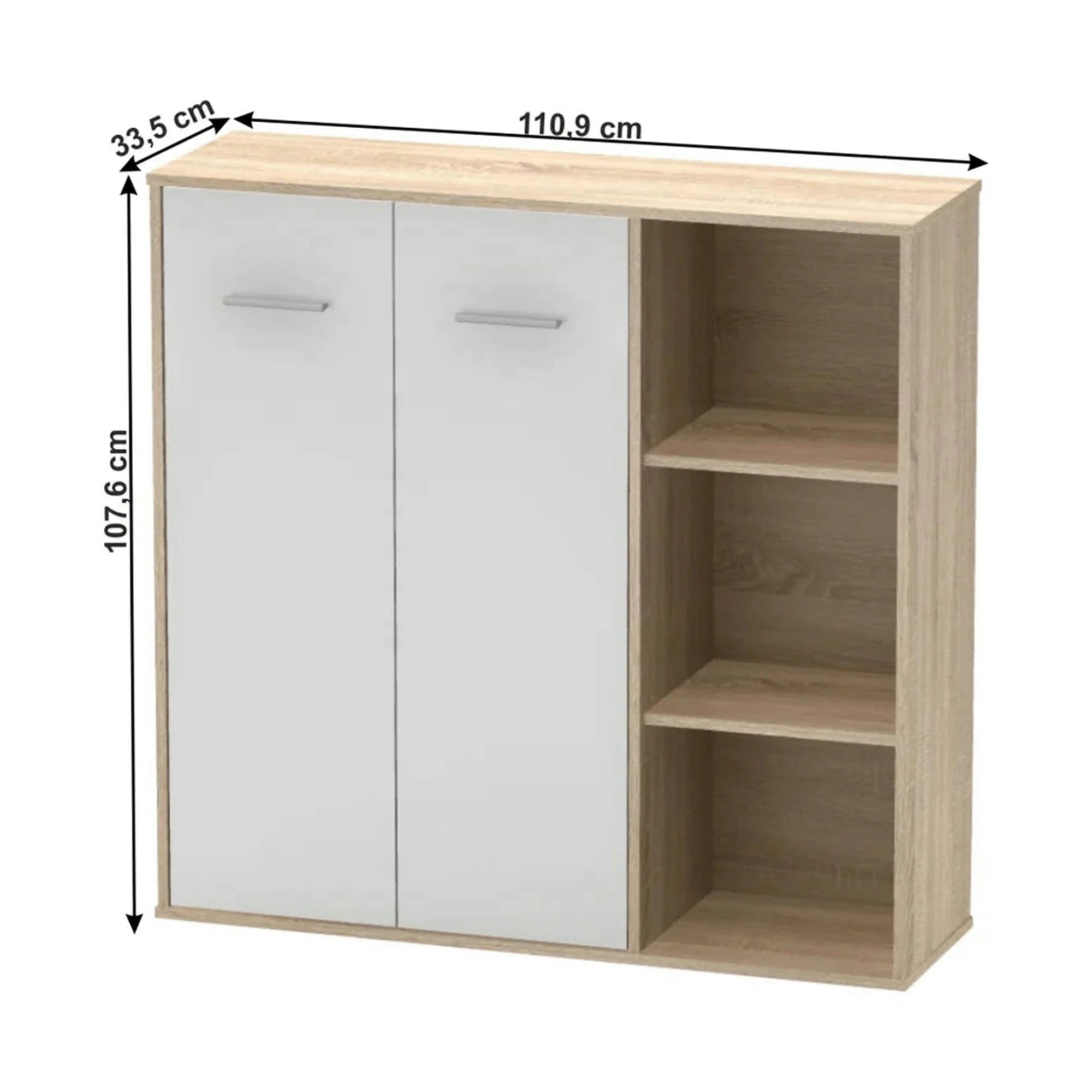 Dulap MAURUS NEW MA32, stejar sonoma/alb, PAL melaminat, cu 2 usi, 111x34x108 cm