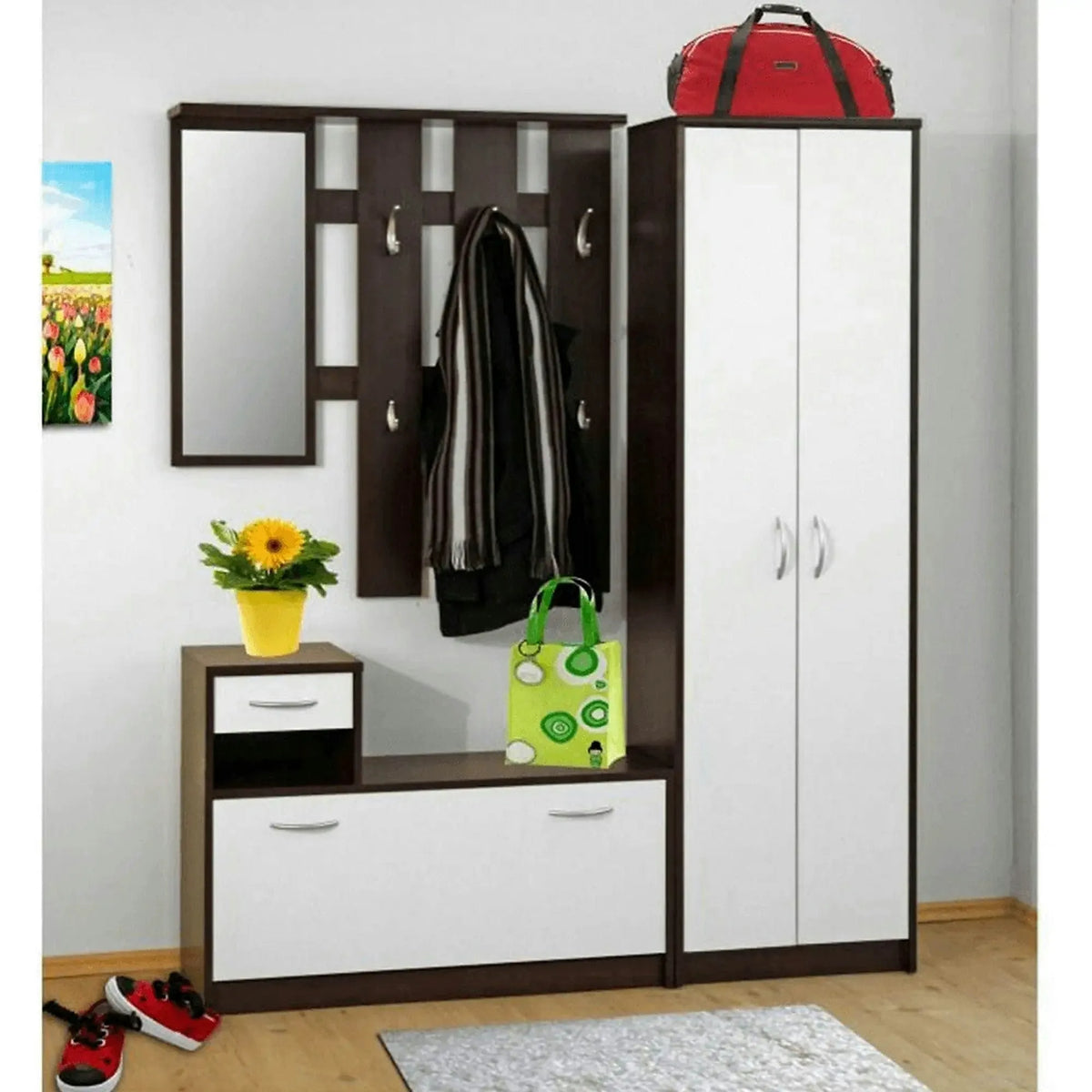 Dulap MECKI, wenge/alb, DTD laminat, cu 2 usi, 55x26x190 cm
