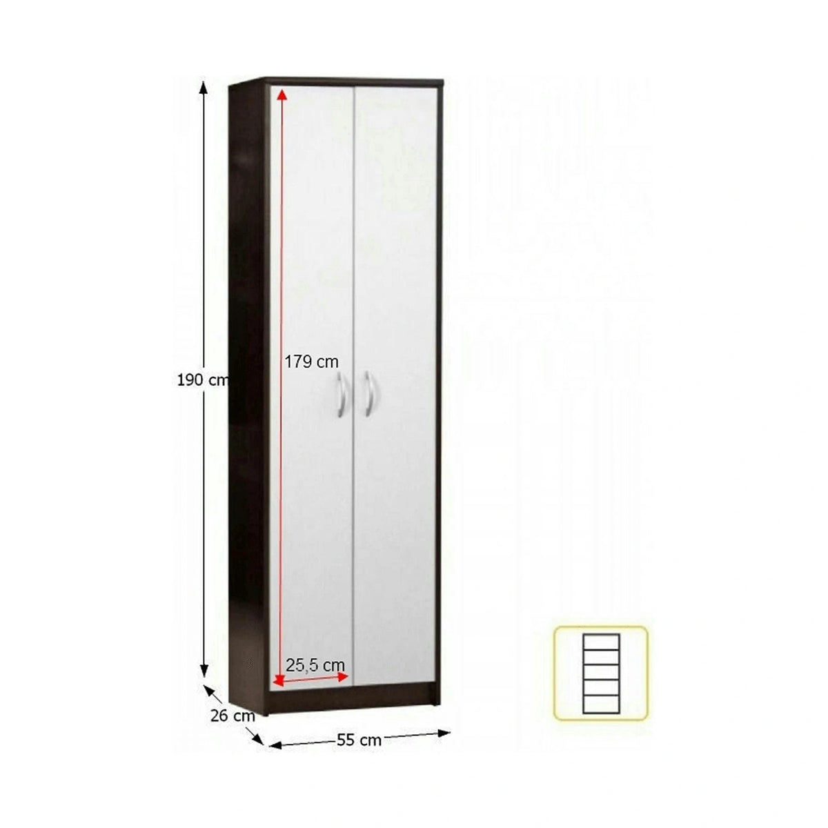 Dulap MECKI, wenge/alb, DTD laminat, cu 2 usi, 55x26x190 cm