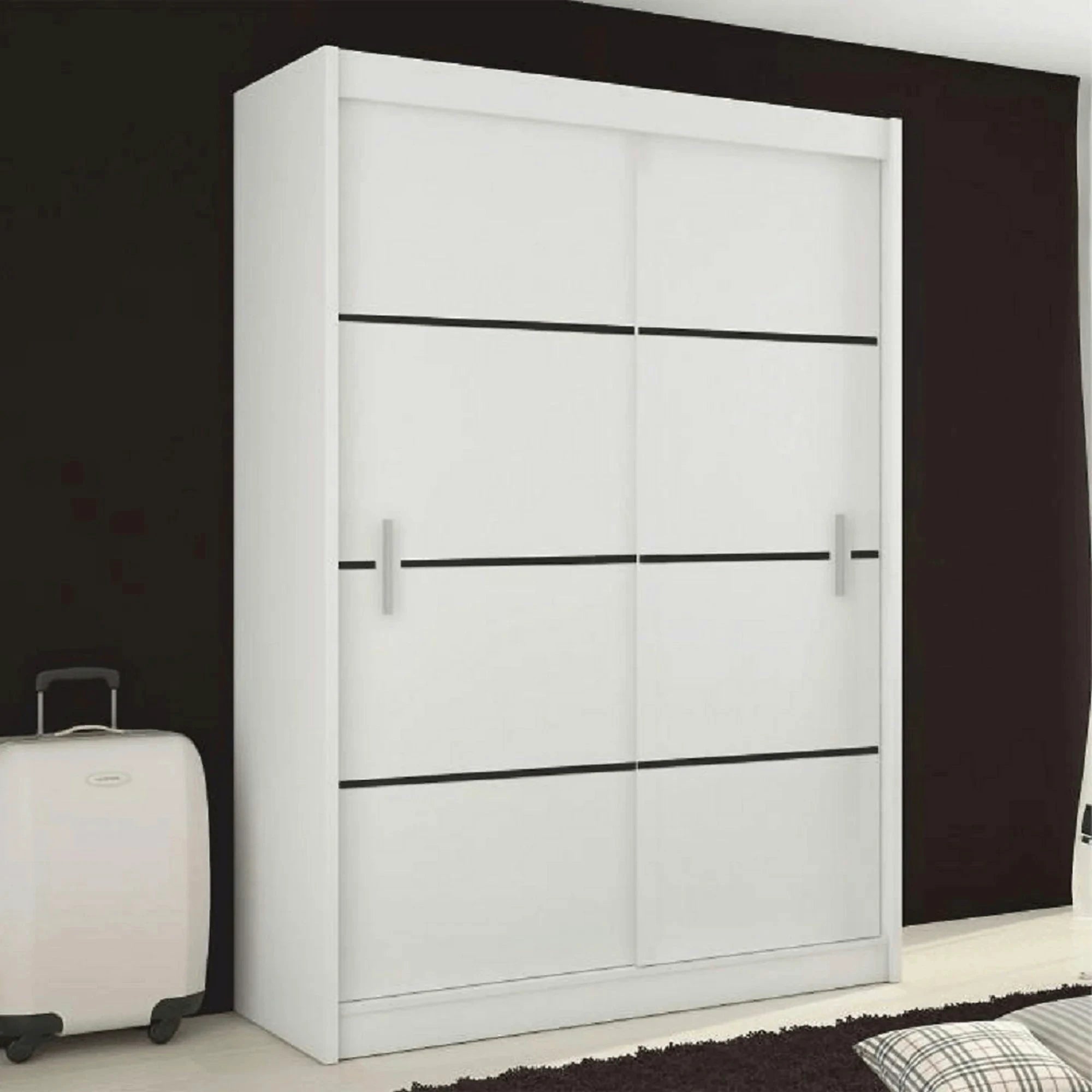Dulap MERINA, alb/negru, PAL melaminat, cu 2 usi, 150x60x215 cm