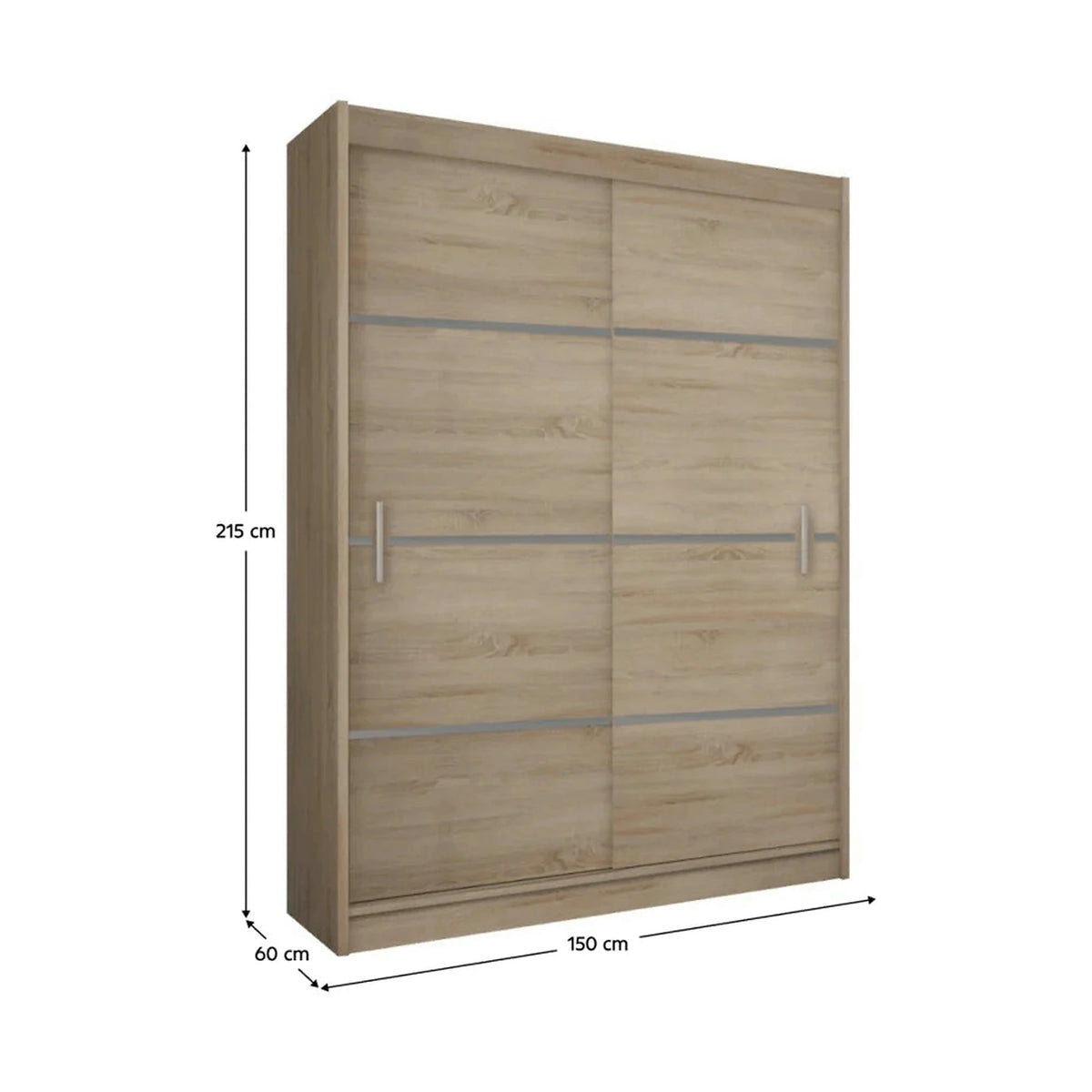 Dulap MERINA, PAL, stejar sonoma/gri, PAL melaminat, cu 2 usi, 150x60x215 cm